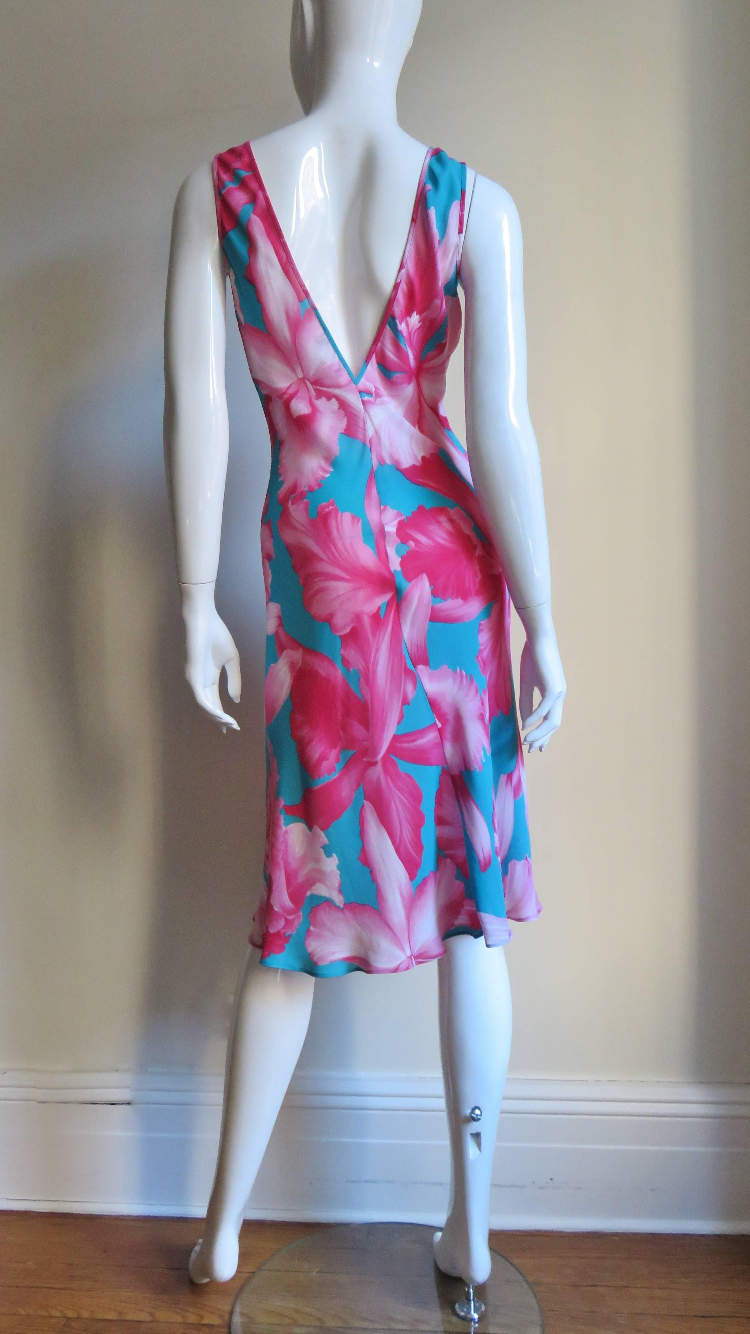  Celine Flower Print Silk Dress with Fringe Wrap For Sale 2