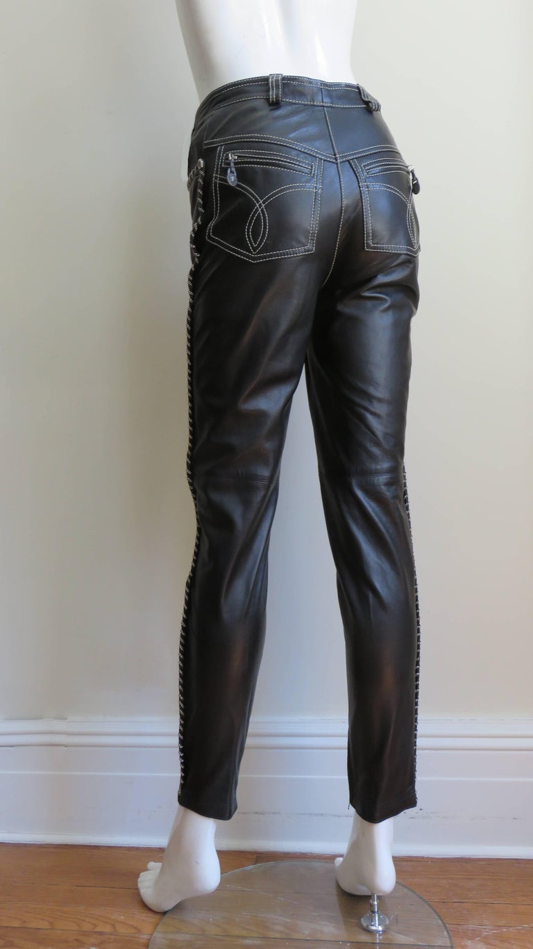 Gianni Versace Leather Motorcycle Jacket and Pants With Chain Trim ...