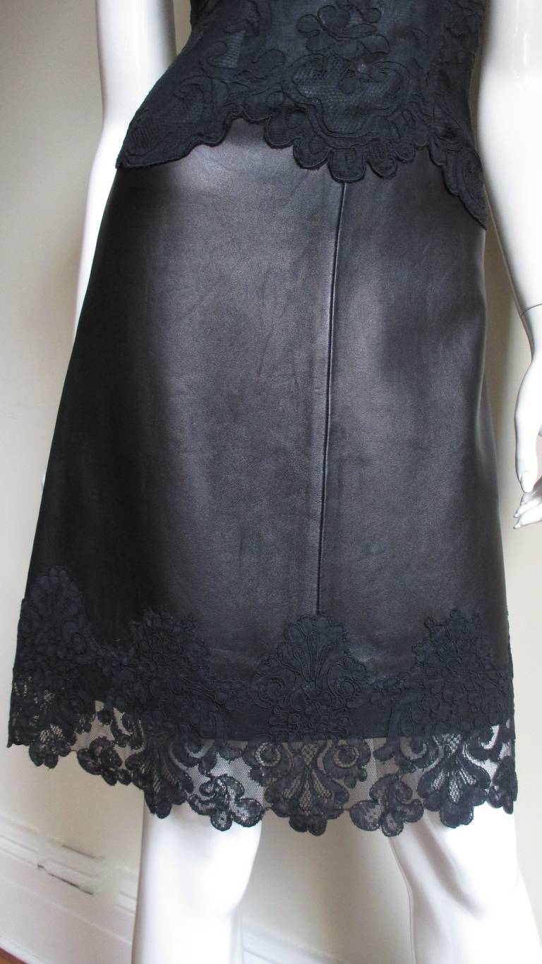 Black Gianni Versace Leather and Lace Dress For Sale