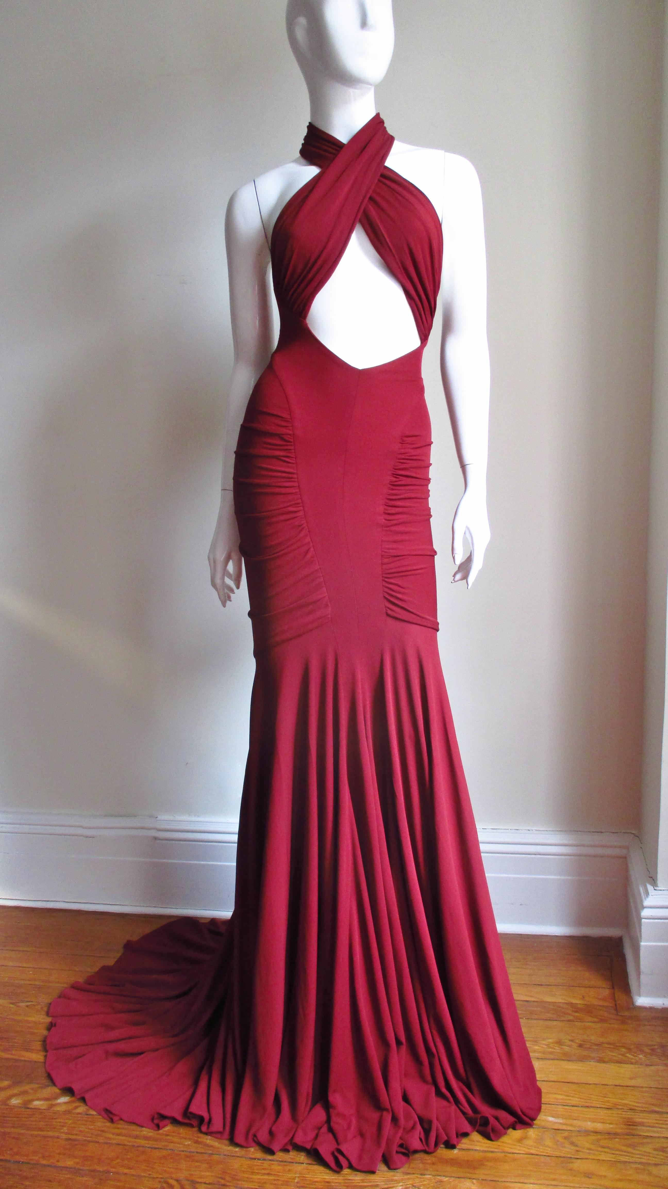 2004 Herve Leger for Guy Laroche Bodycon Cutout Gown 3