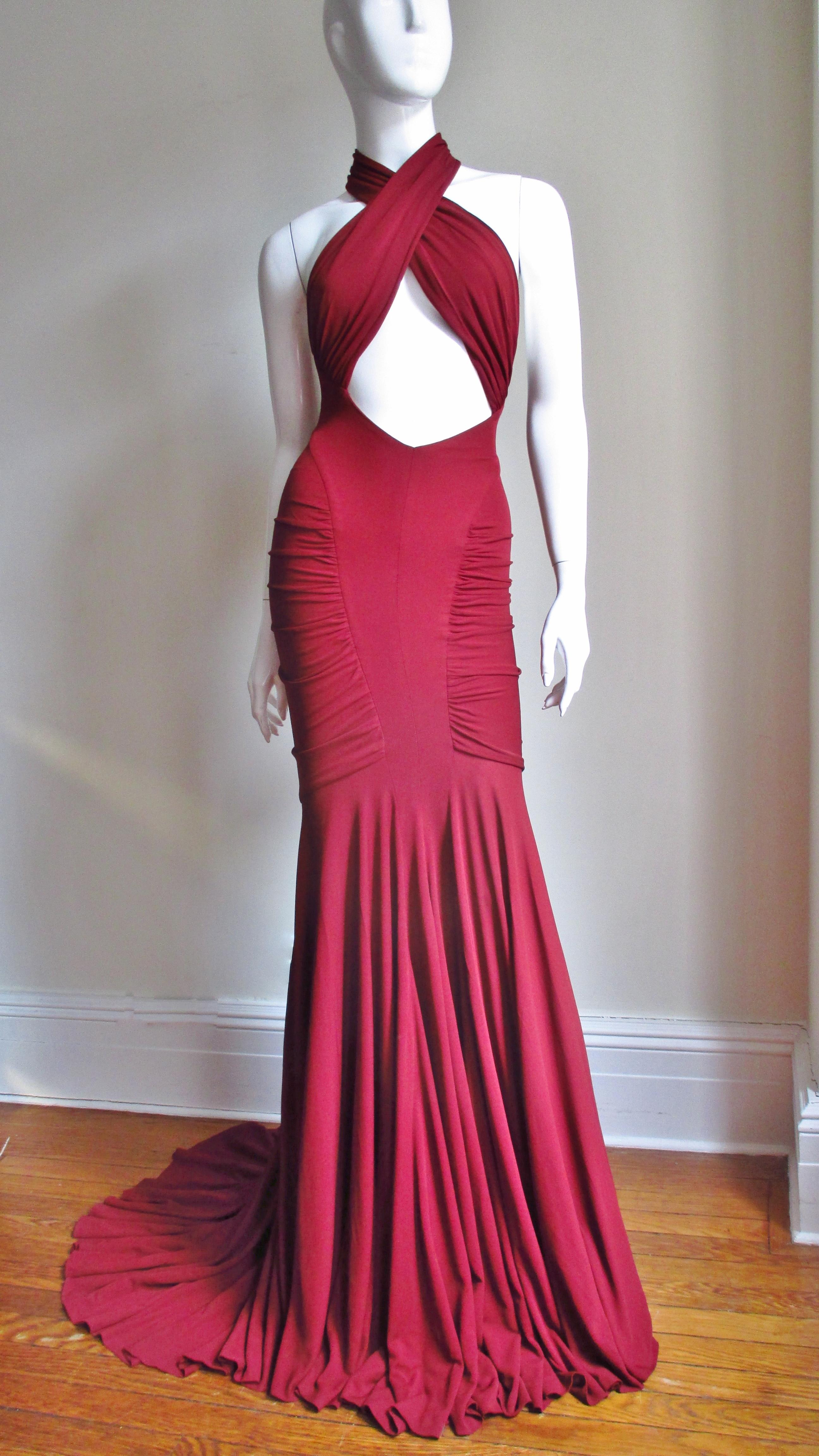 2004 Herve Leger for Guy Laroche Bodycon Cutout Gown 2