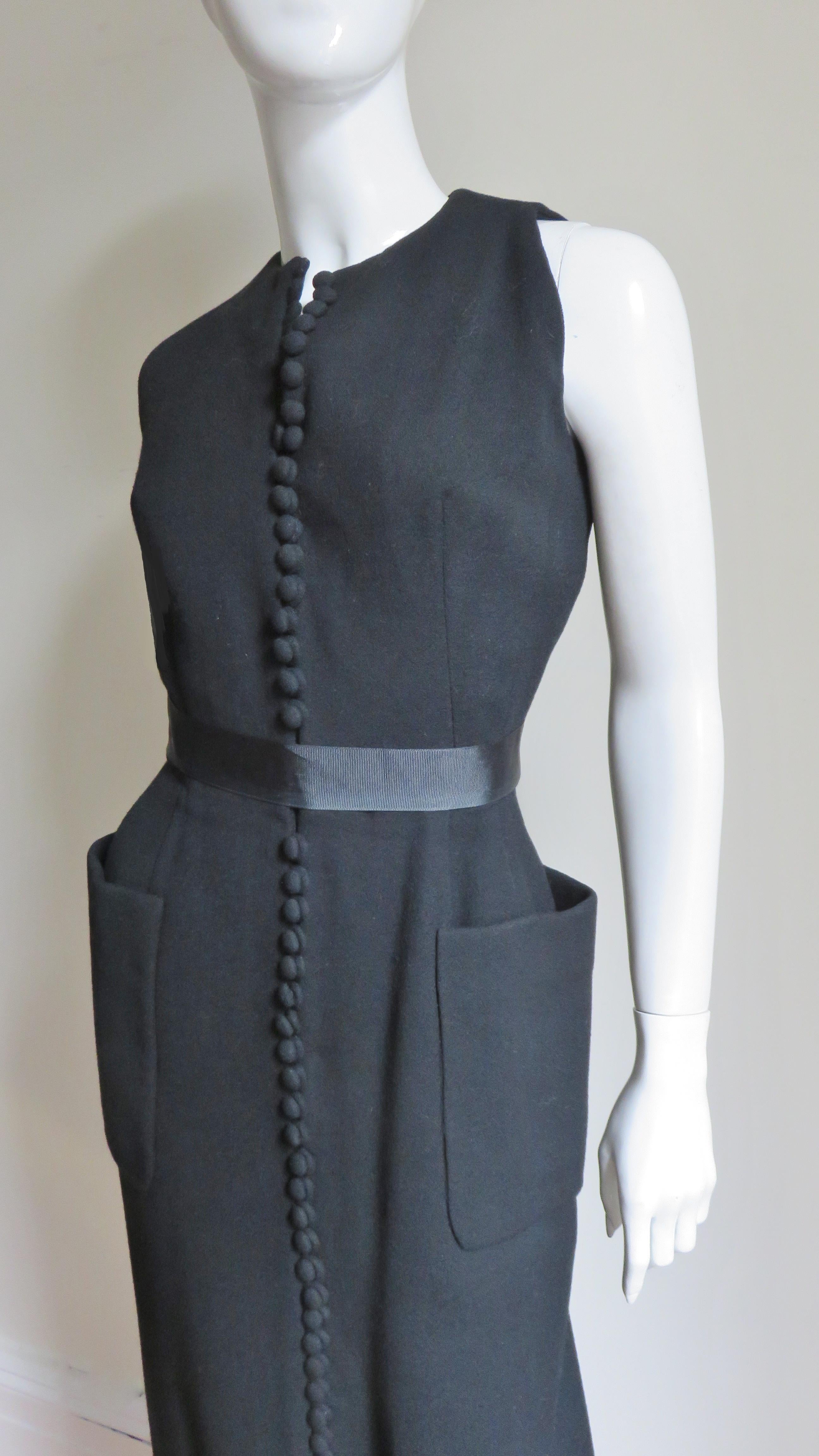 Black Geoffrey Beene Button Front Maxi Dress 1960s