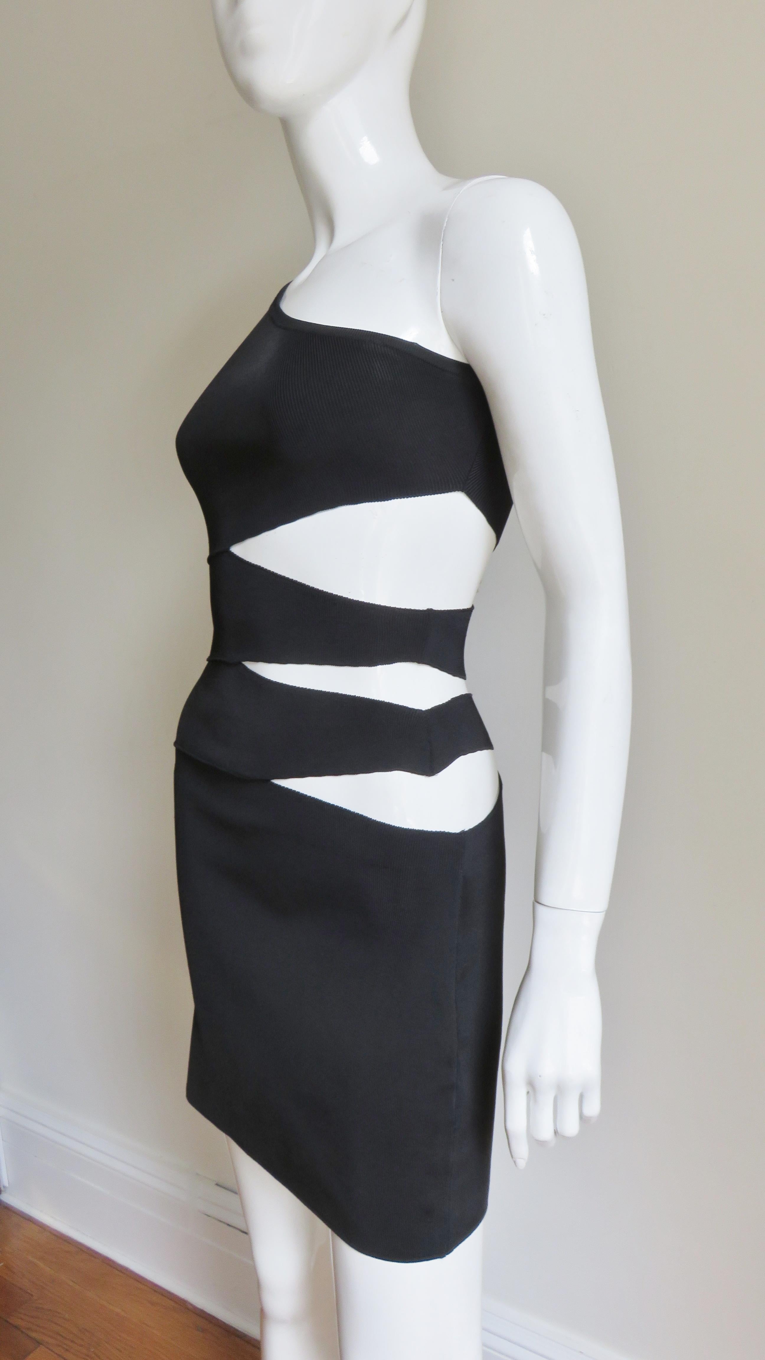 Black Pierre Balmain One Sleeve Dress with Side Cut outs For Sale