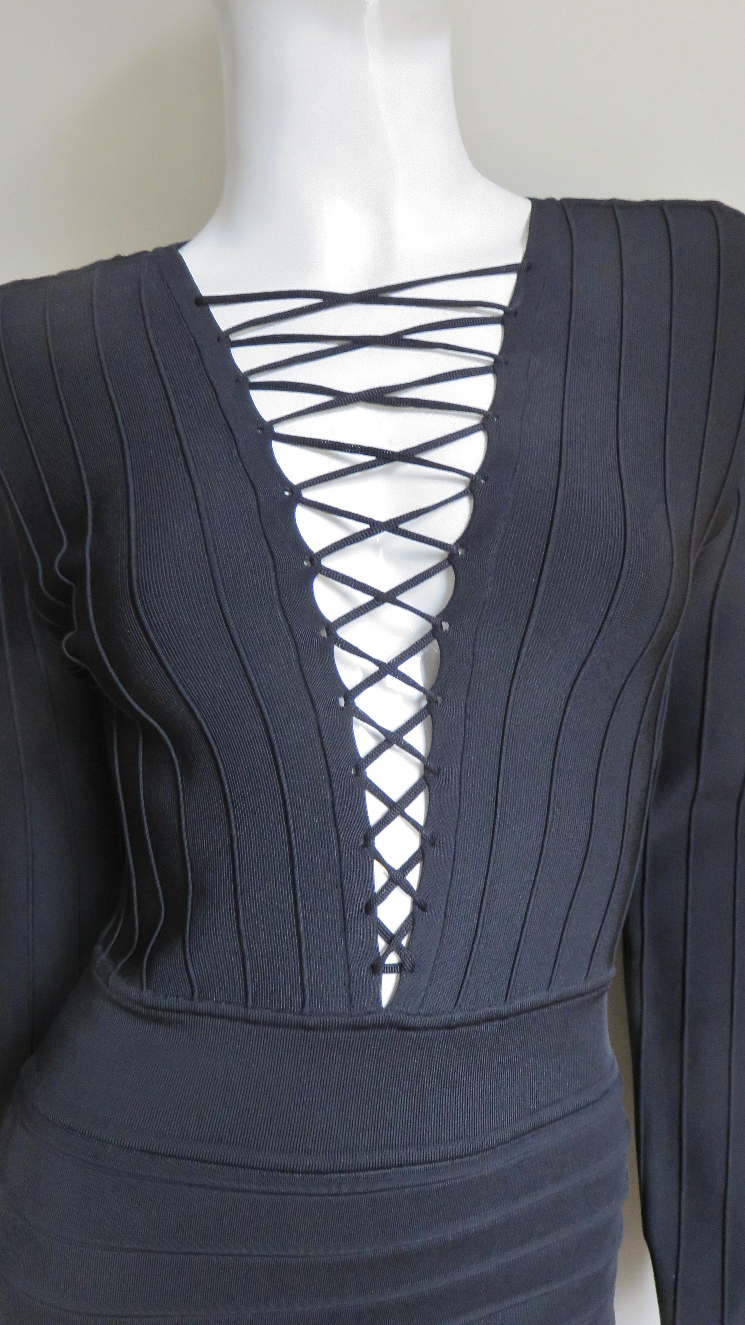 Black Pierre Balmain New Lace Up Bandage Dress For Sale
