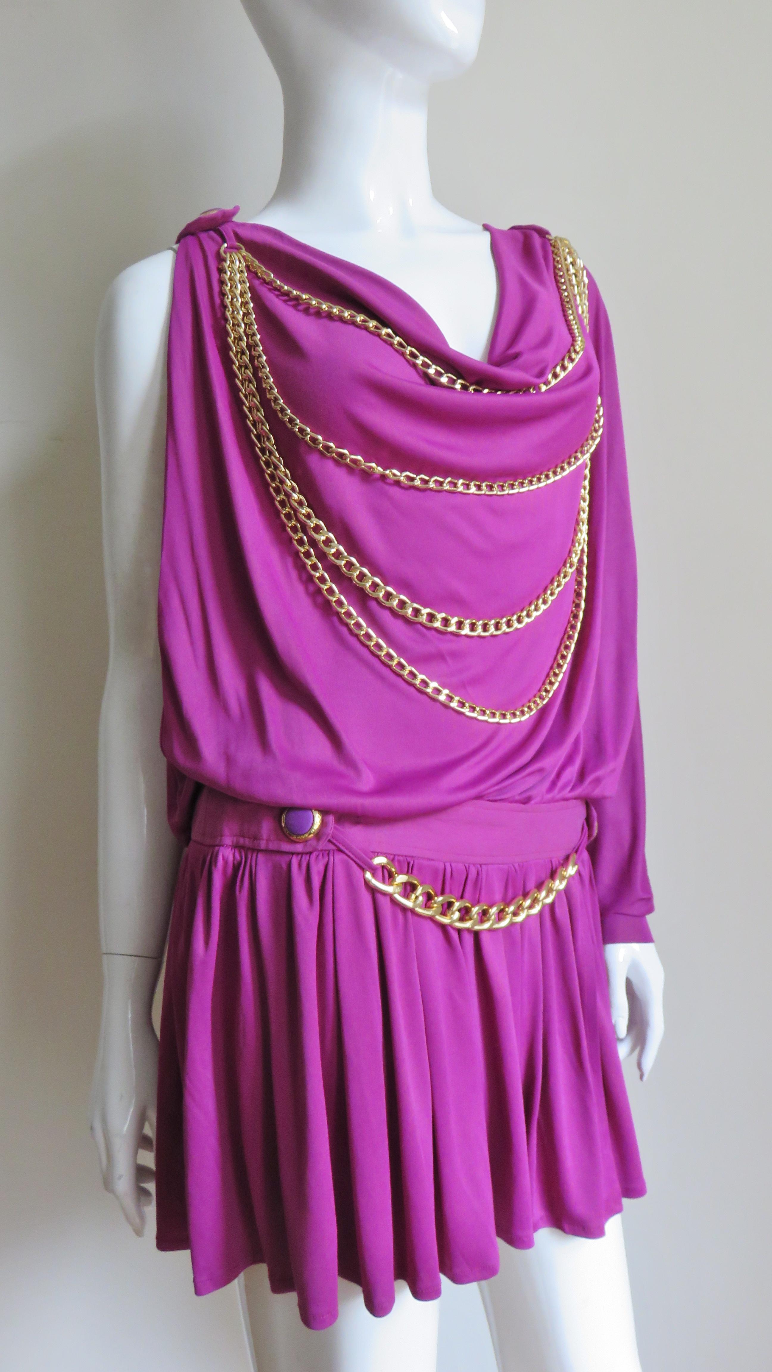 Purple Dolce & Gabbana New One Sleeve Dress with Chains For Sale