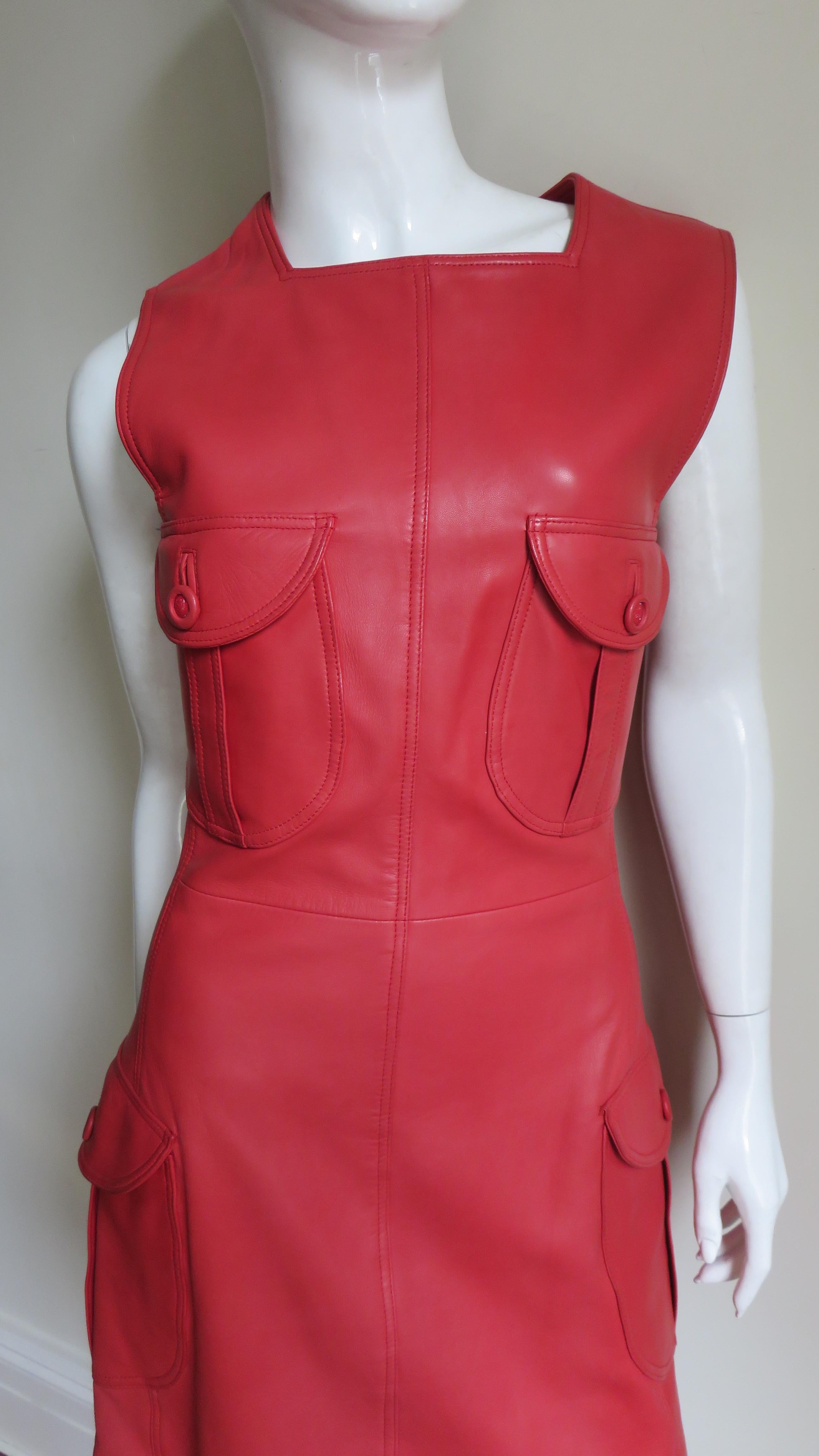 versace red leather dress