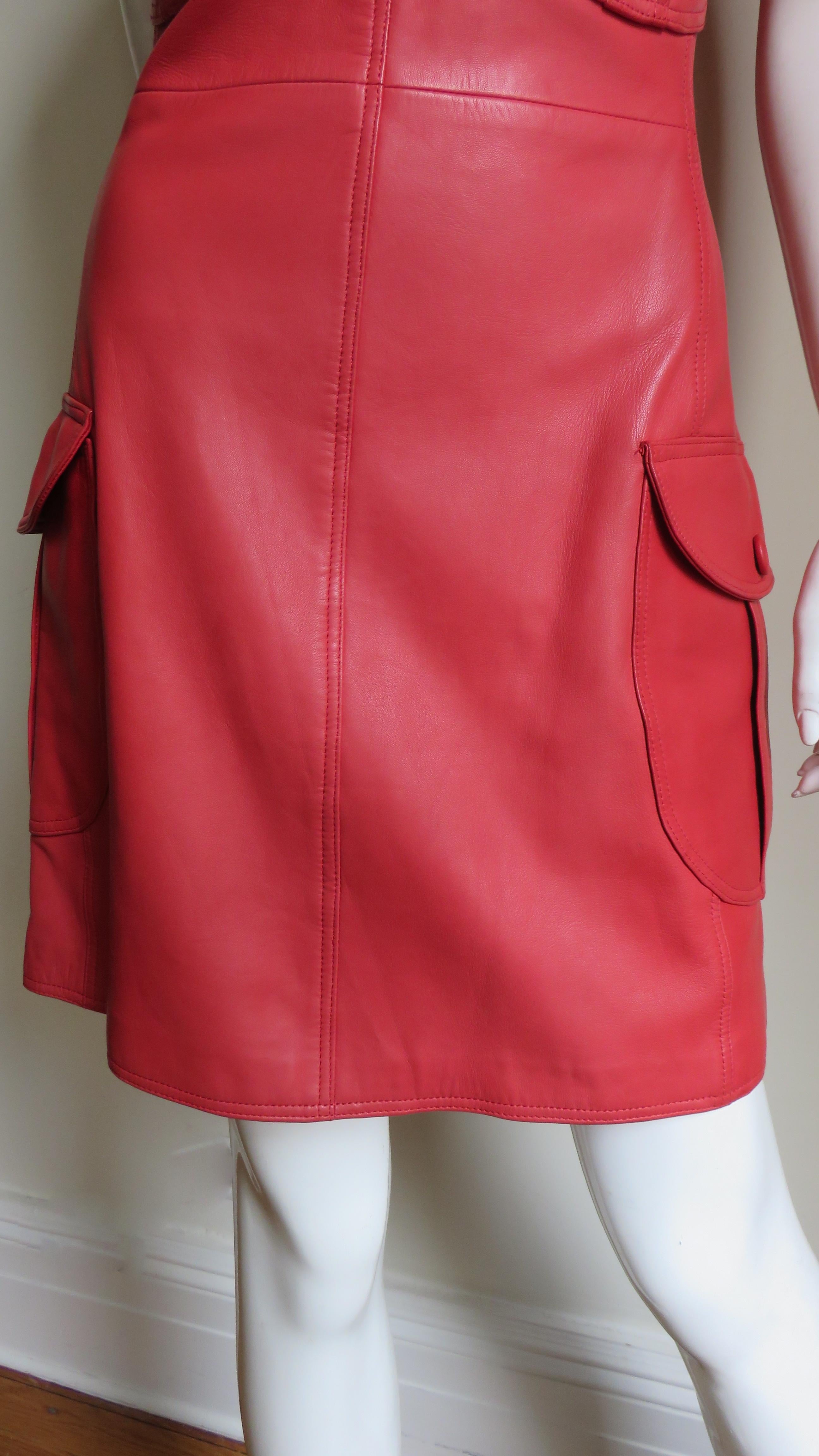 Gianni Versace New F/W 1996 Red Leather Dress In Excellent Condition For Sale In Water Mill, NY