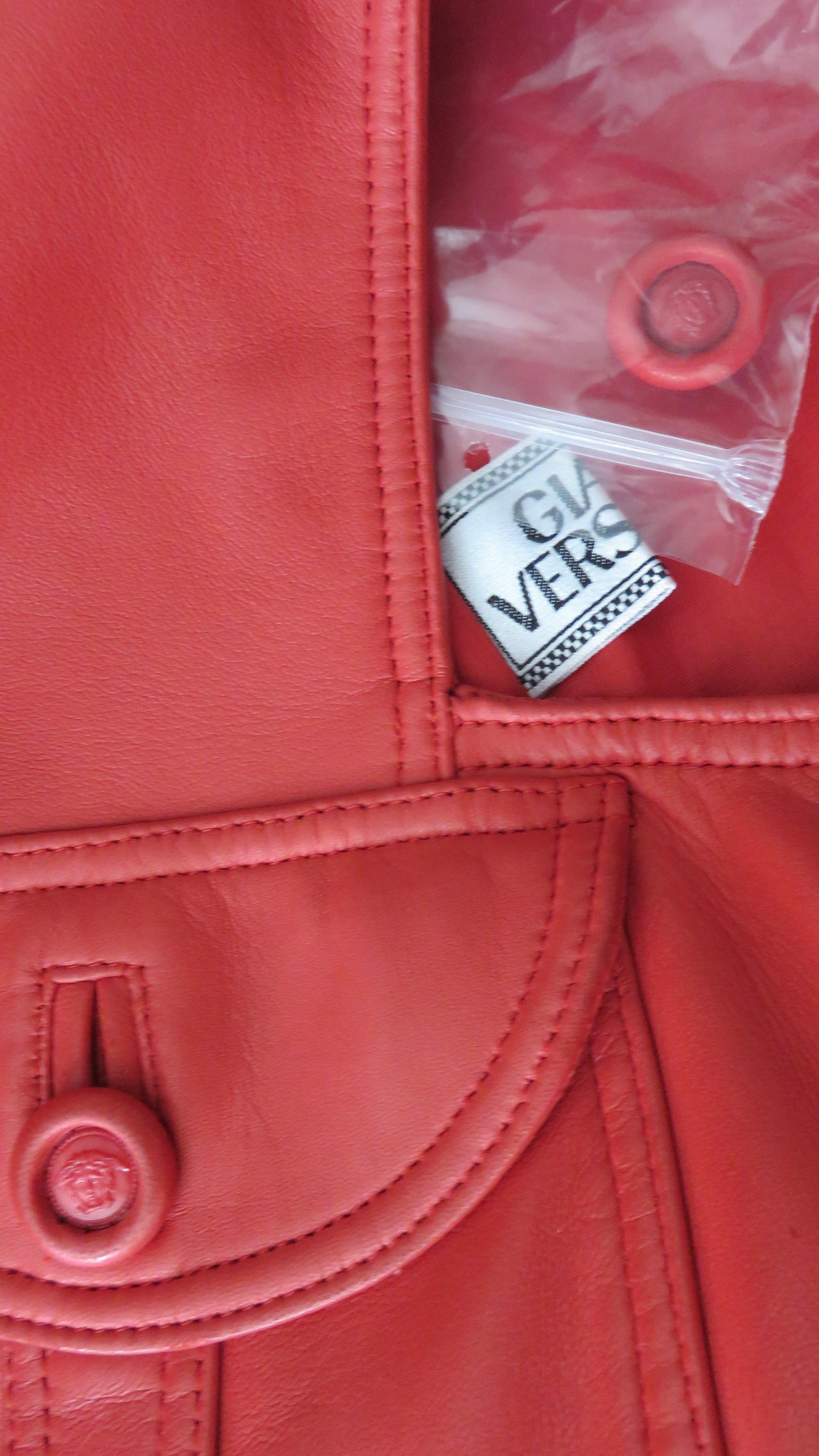 Gianni Versace New F/W 1996 Red Leather Dress For Sale 7