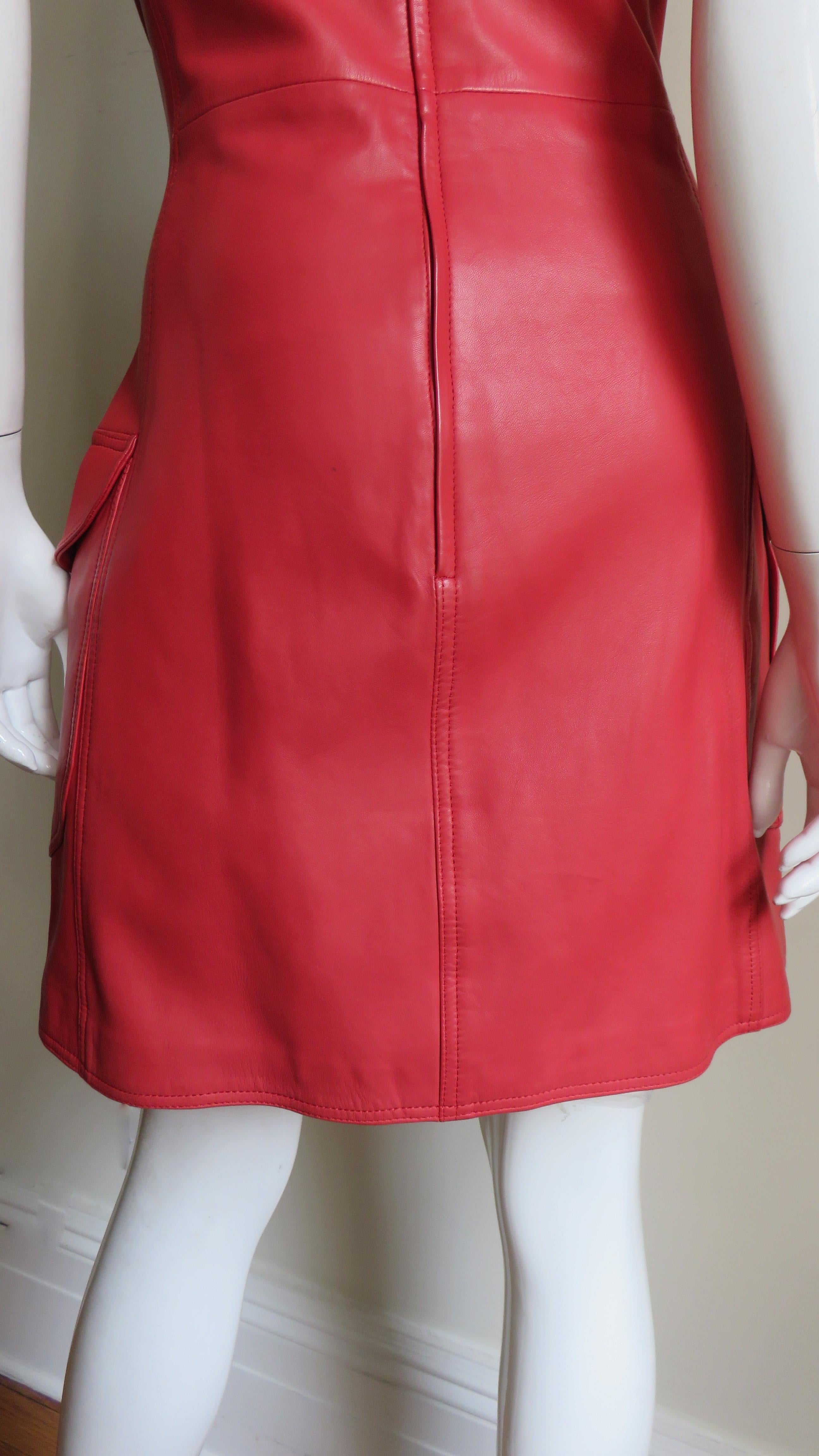 Gianni Versace New F/W 1996 Red Leather Dress For Sale 5