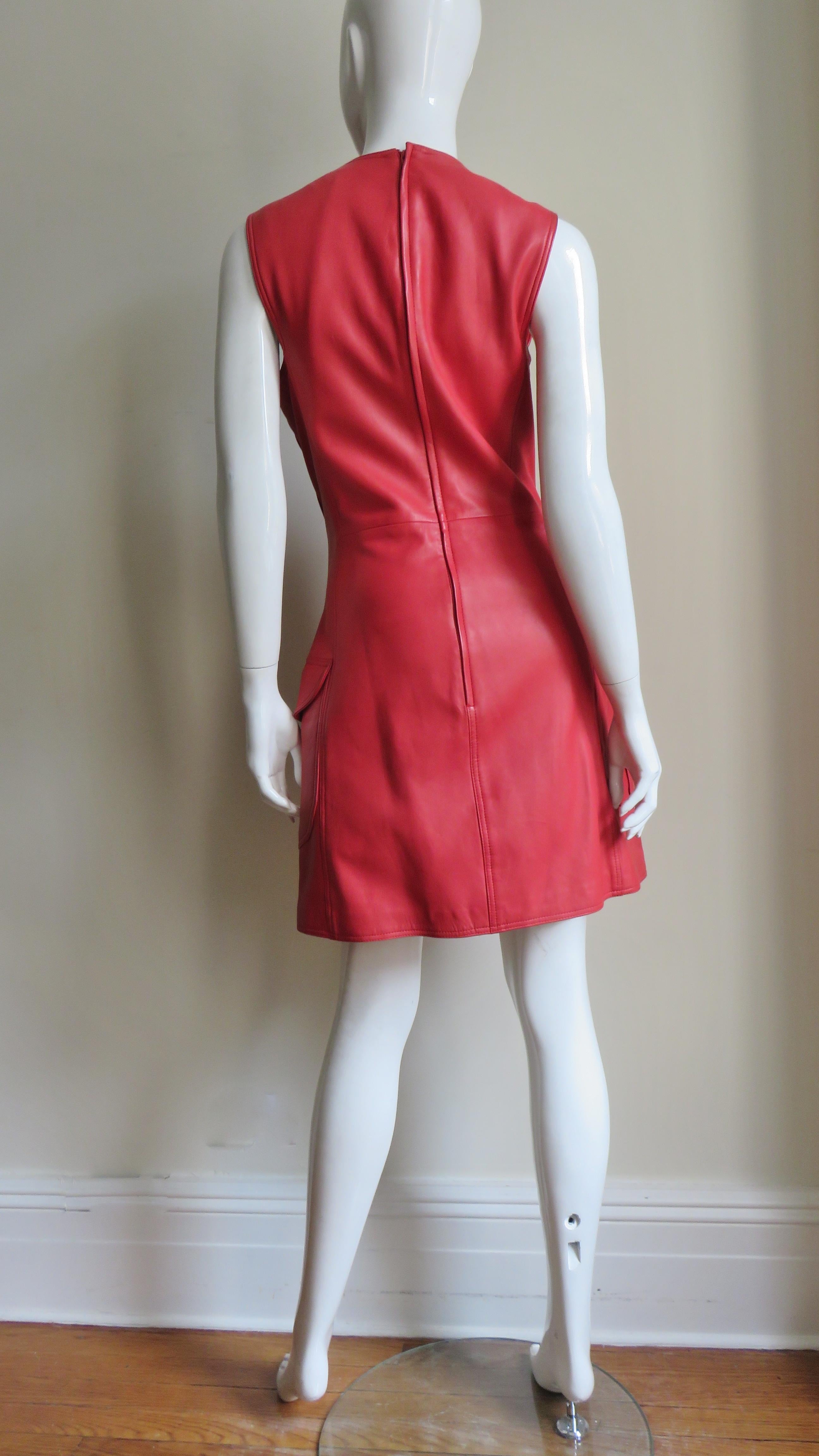 Gianni Versace New F/W 1996 Red Leather Dress For Sale 6