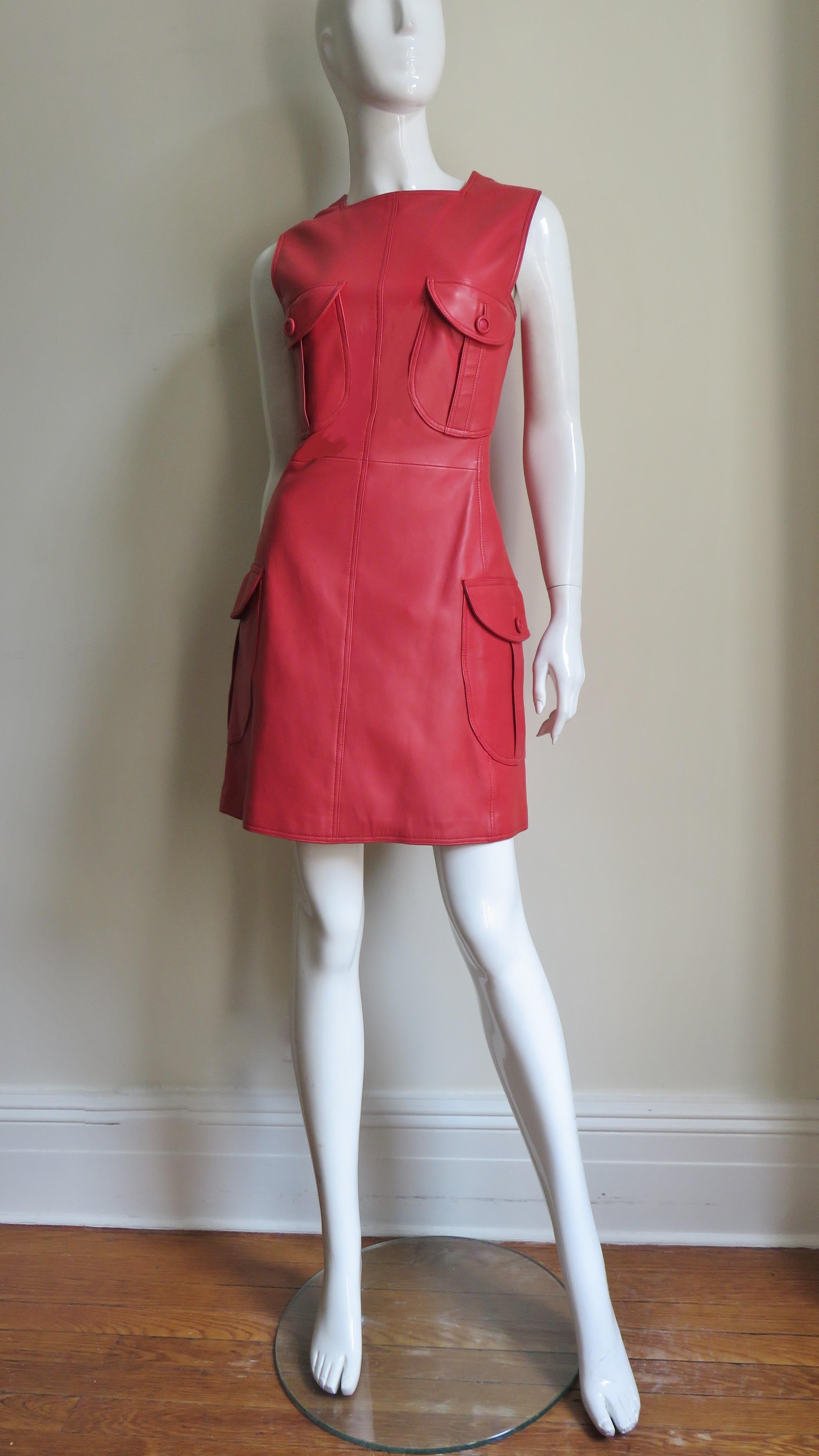 Gianni Versace New F/W 1996 Red Leather Dress For Sale 1