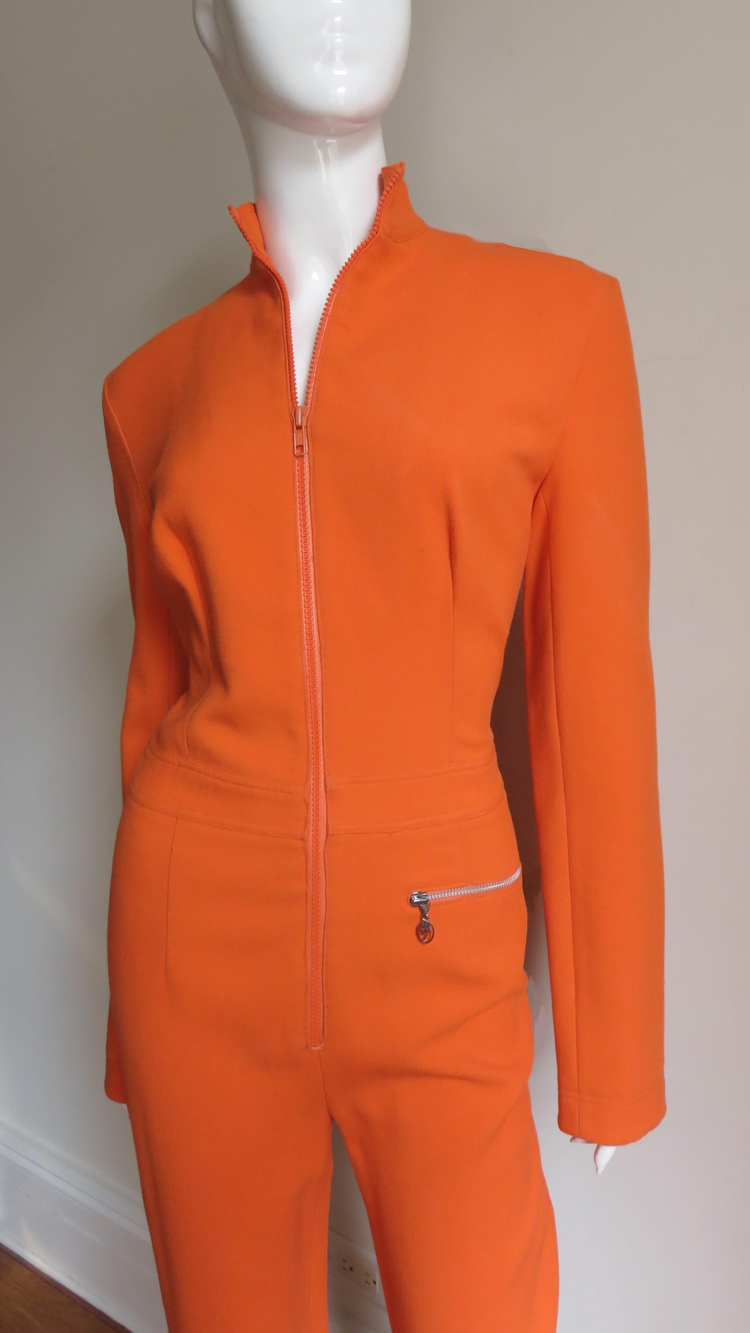 orange zip up jumpsuit