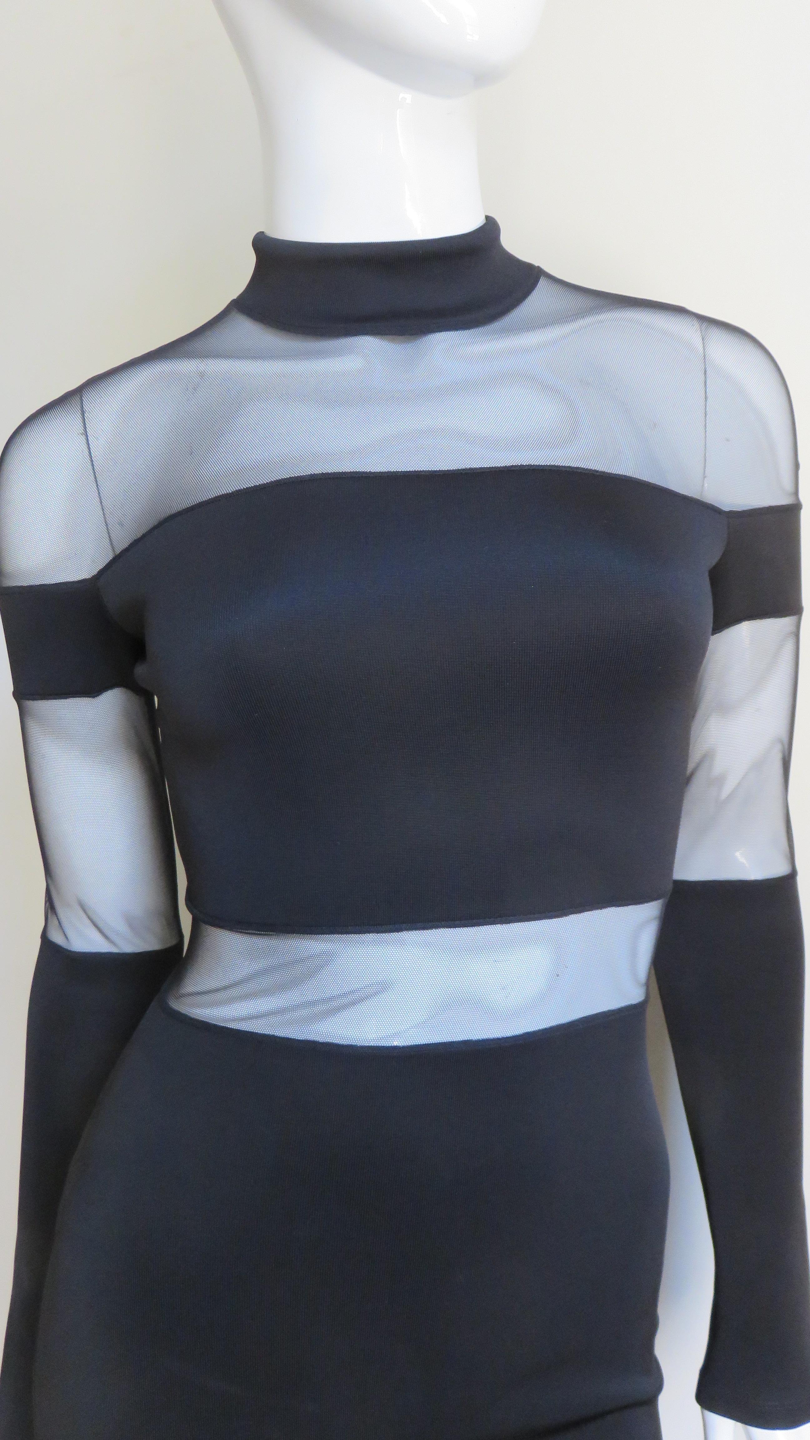 Black Pierre Balmain Bodycon Dress with Sheer Shoulders and Waist For Sale