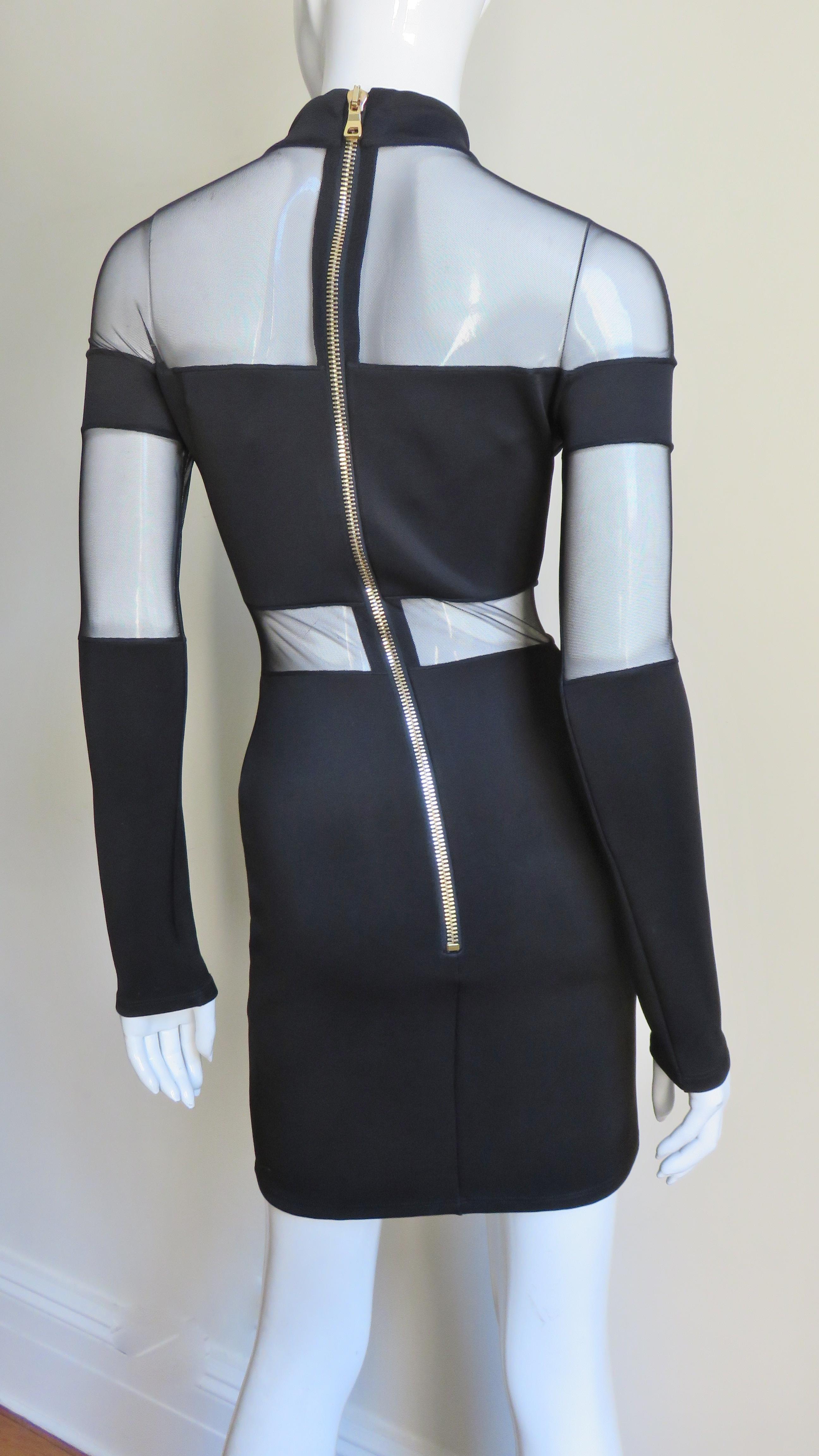 Pierre Balmain Bodycon Dress with Sheer Shoulders and Waist For Sale 5