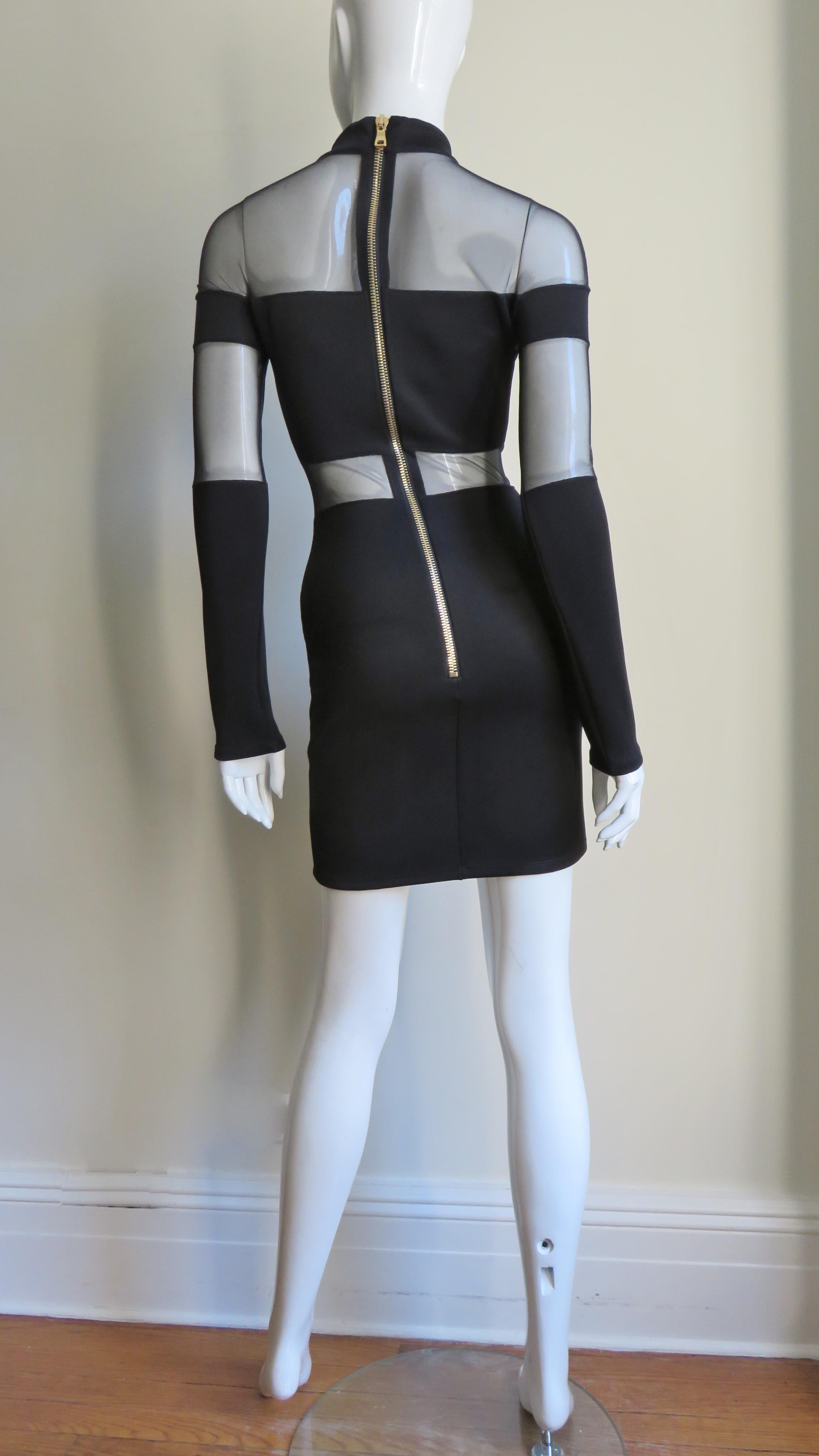 Pierre Balmain Bodycon Dress with Sheer Shoulders and Waist For Sale 9