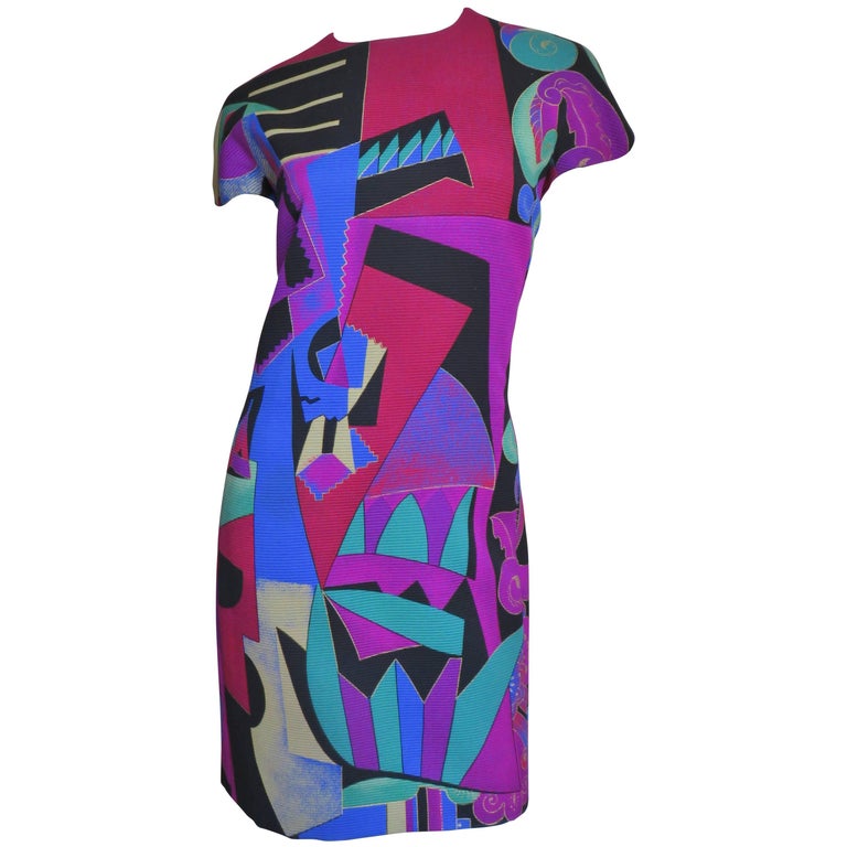1980s Ganni Versace Abstract Pattern Dress and Coat For Sale at 1stdibs
