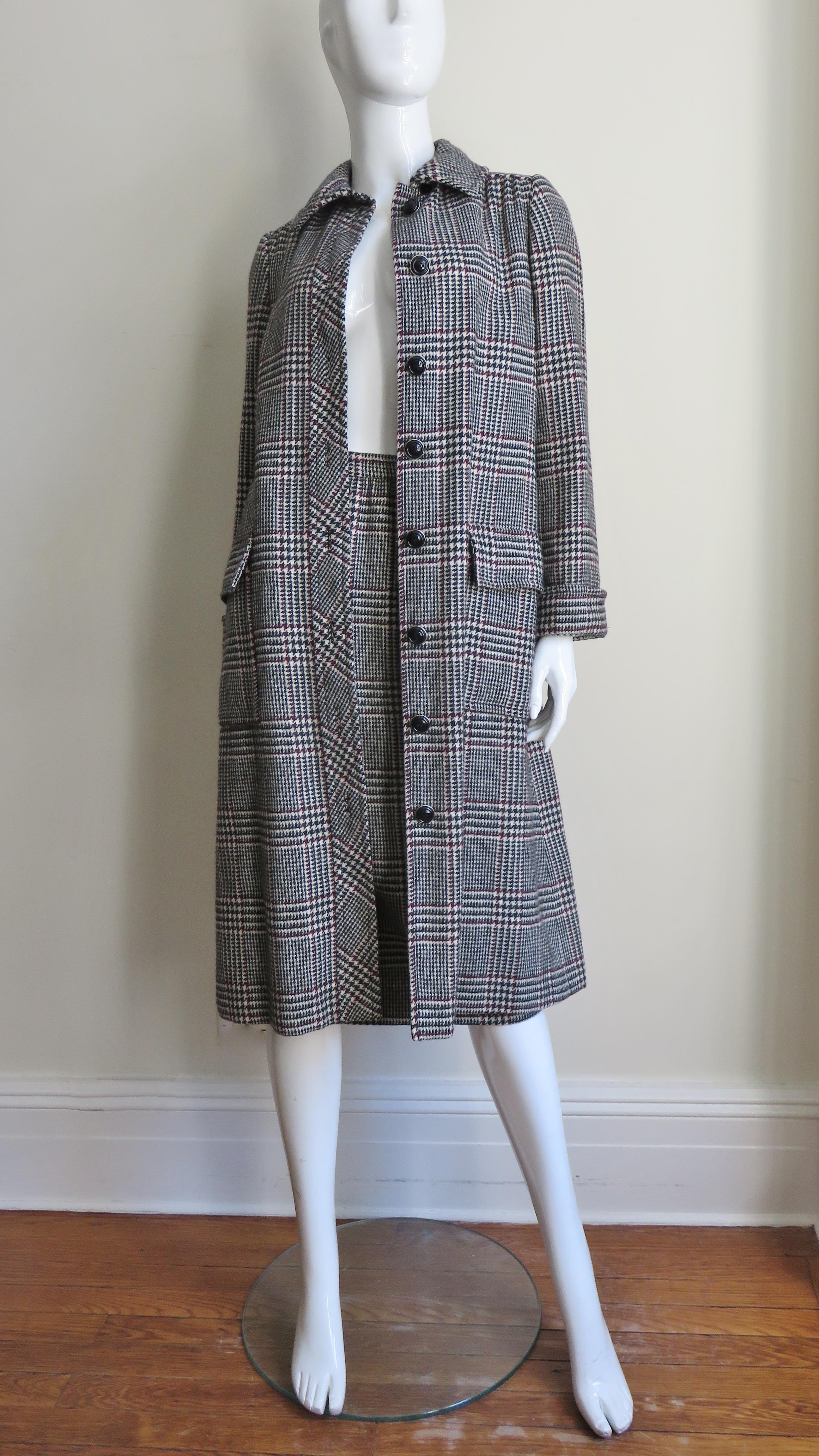 Women's Adele Simpson Plaid Belted Midi Coat and Skirt Set 1960s For Sale