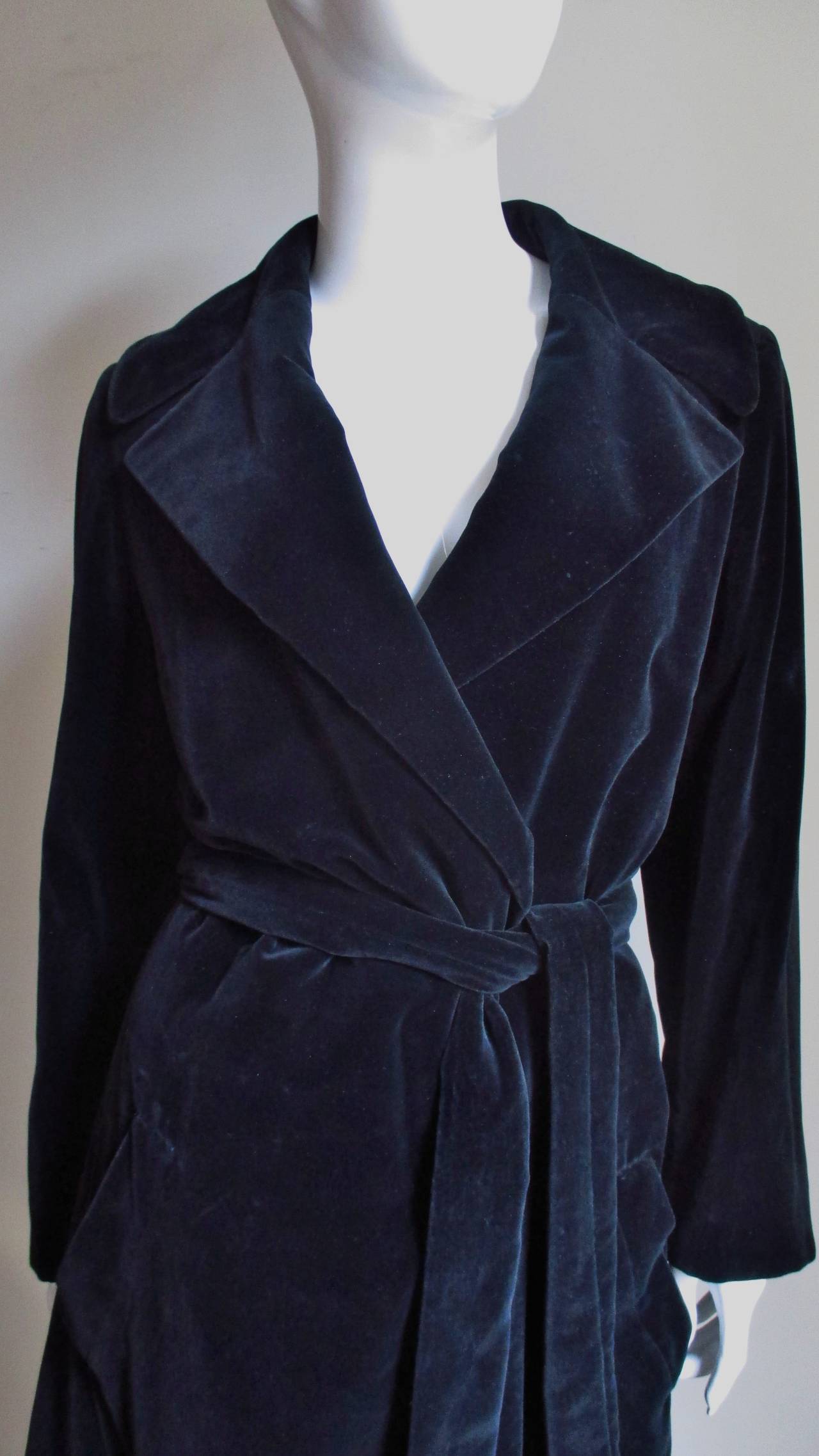 Black Halston Velvet Wrap Coat 1970s