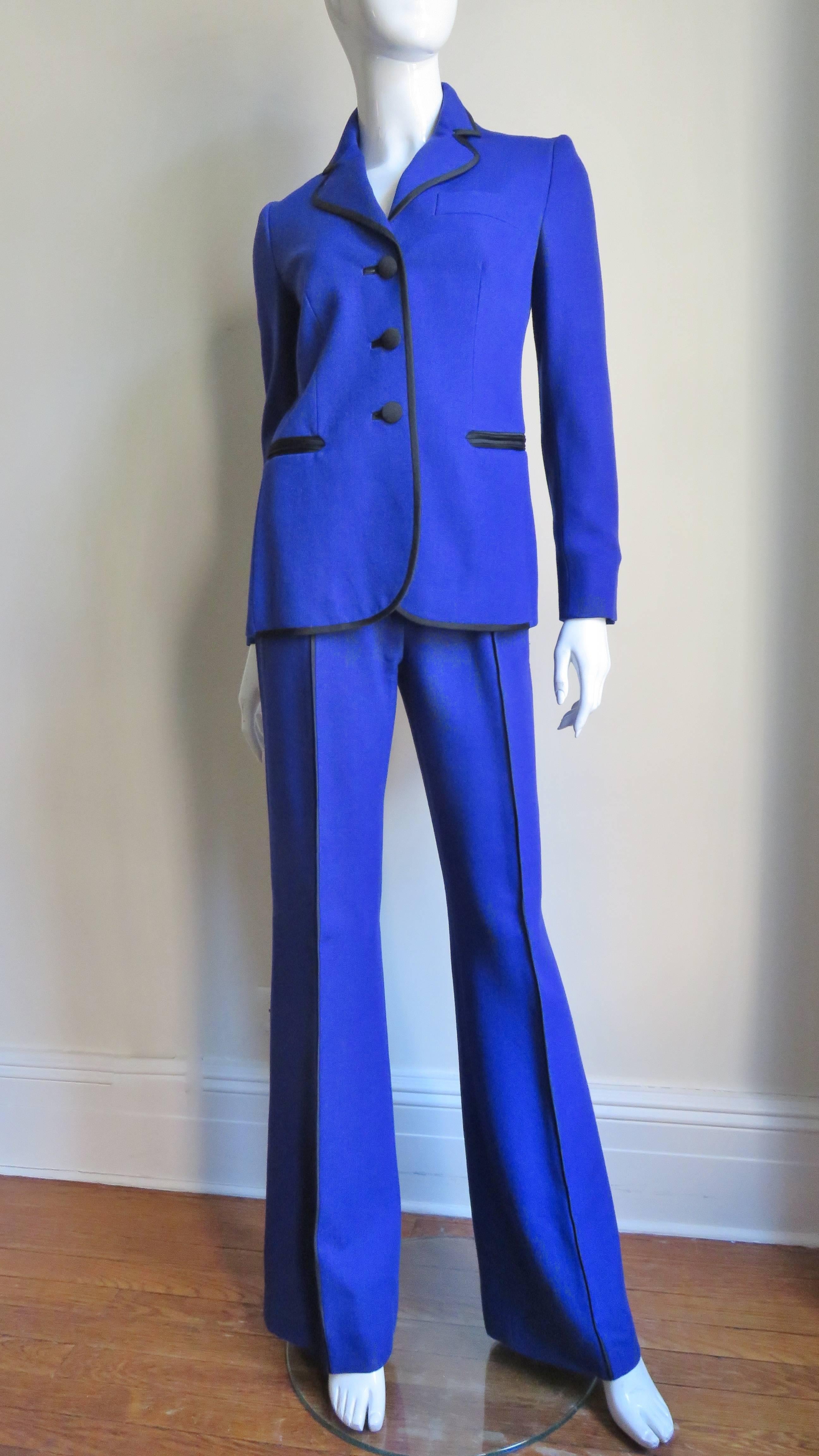 Women's Moschino Color Block Pantsuit with Applique Eyes Collar For Sale