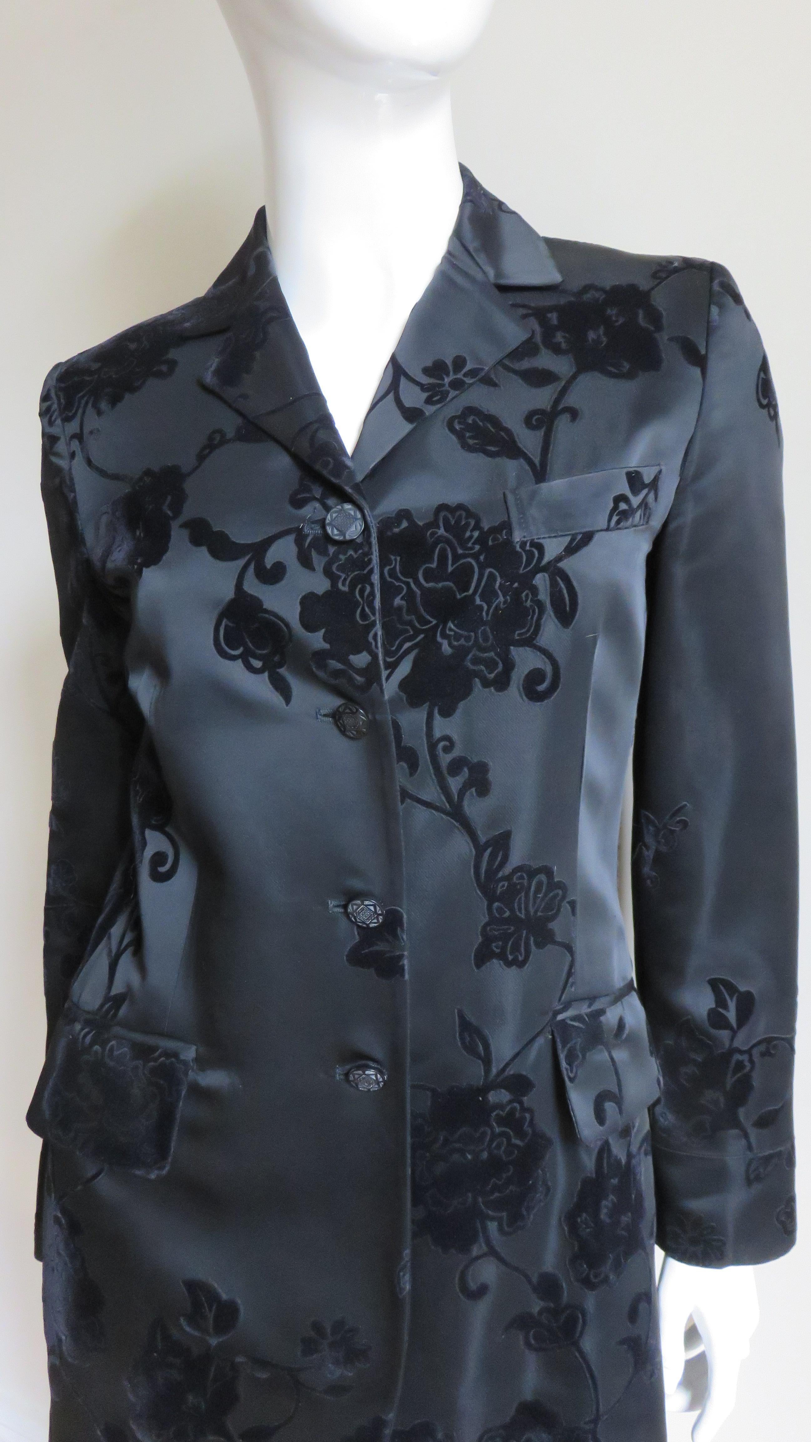 Black Alberta Ferretti New Flower Flocked Silk Jacket