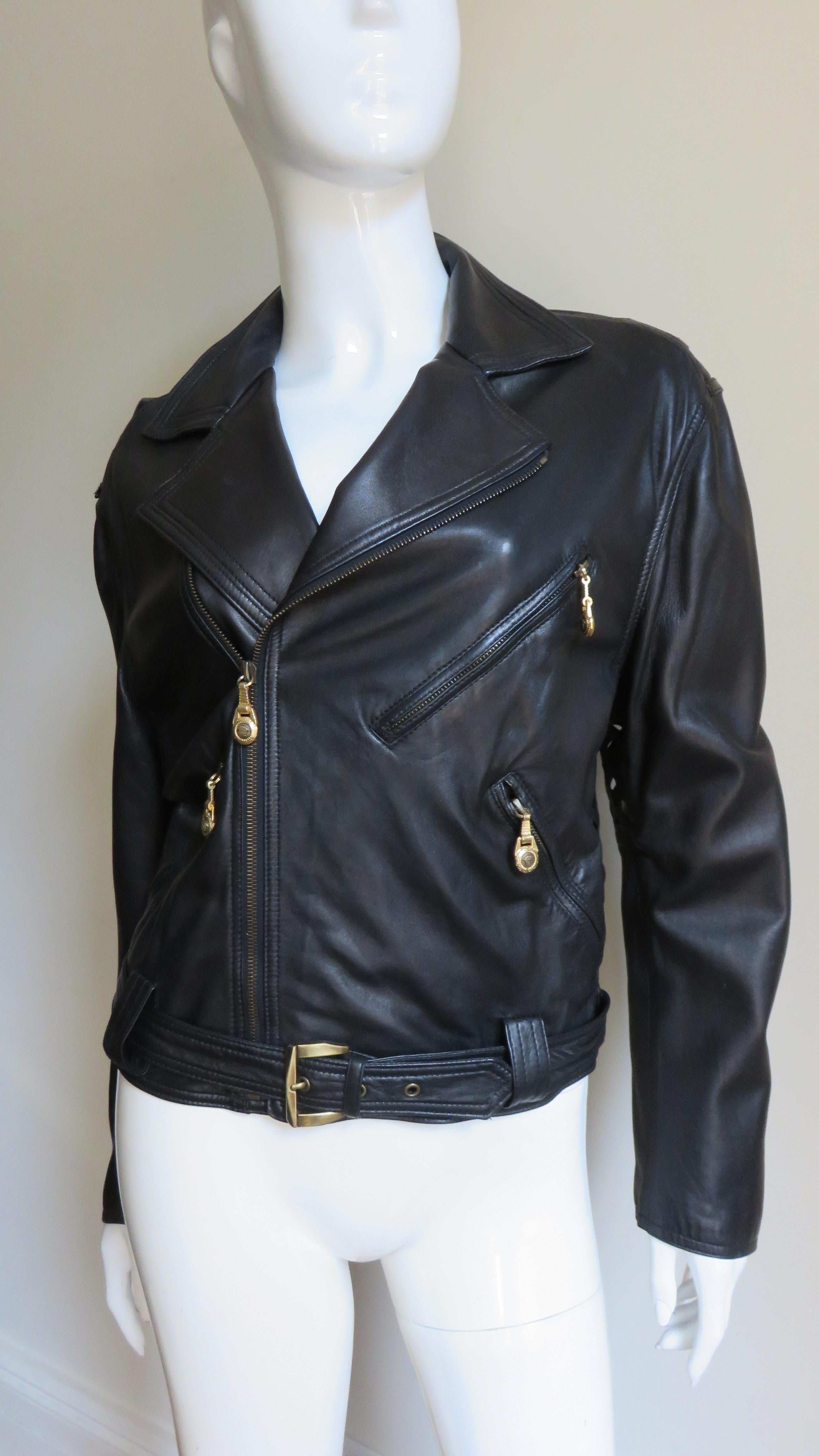 Gianni Versace Woven Leather Jacket 1990s In Good Condition In Water Mill, NY