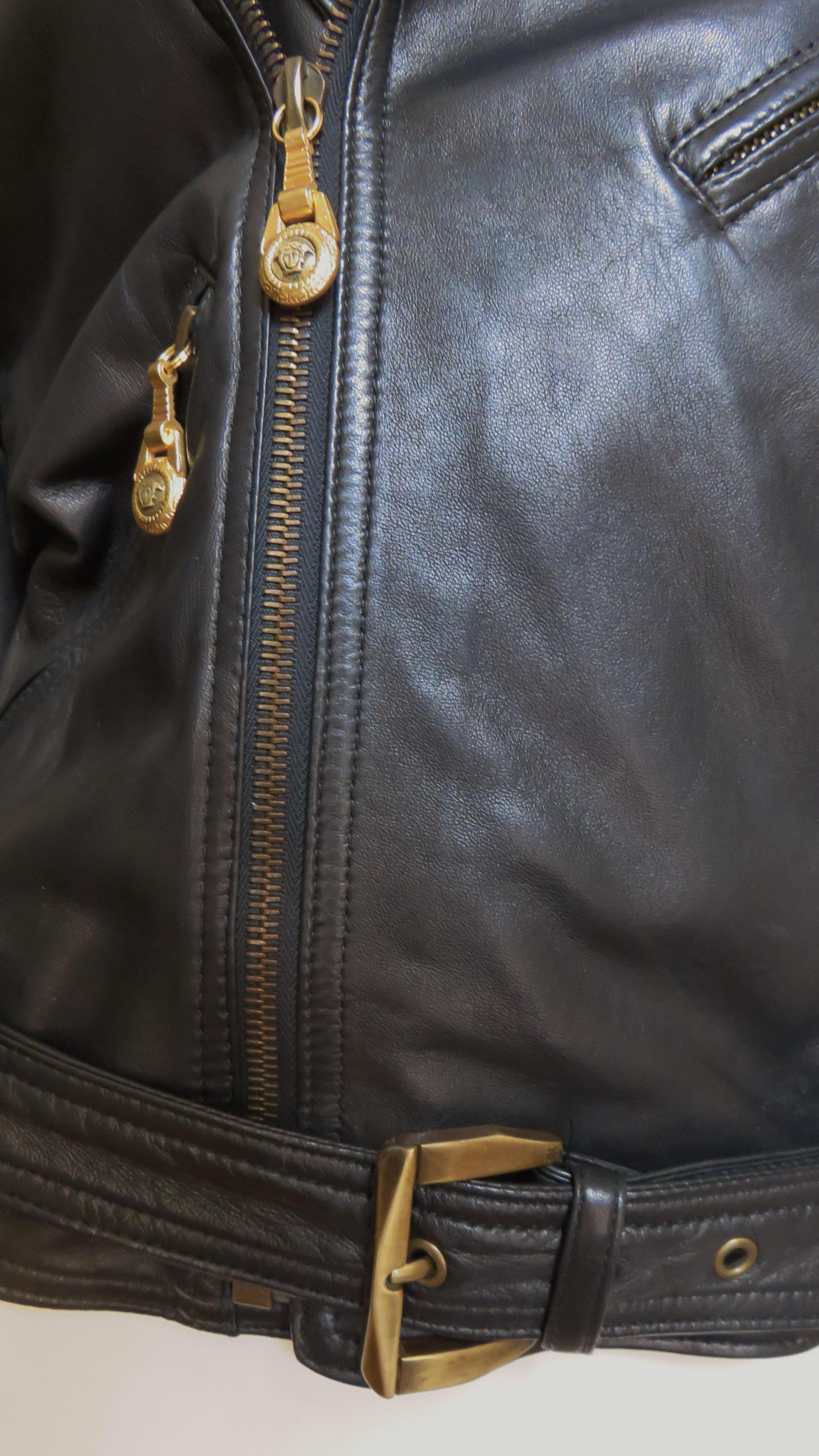 Black Gianni Versace Woven Leather Jacket 1990s