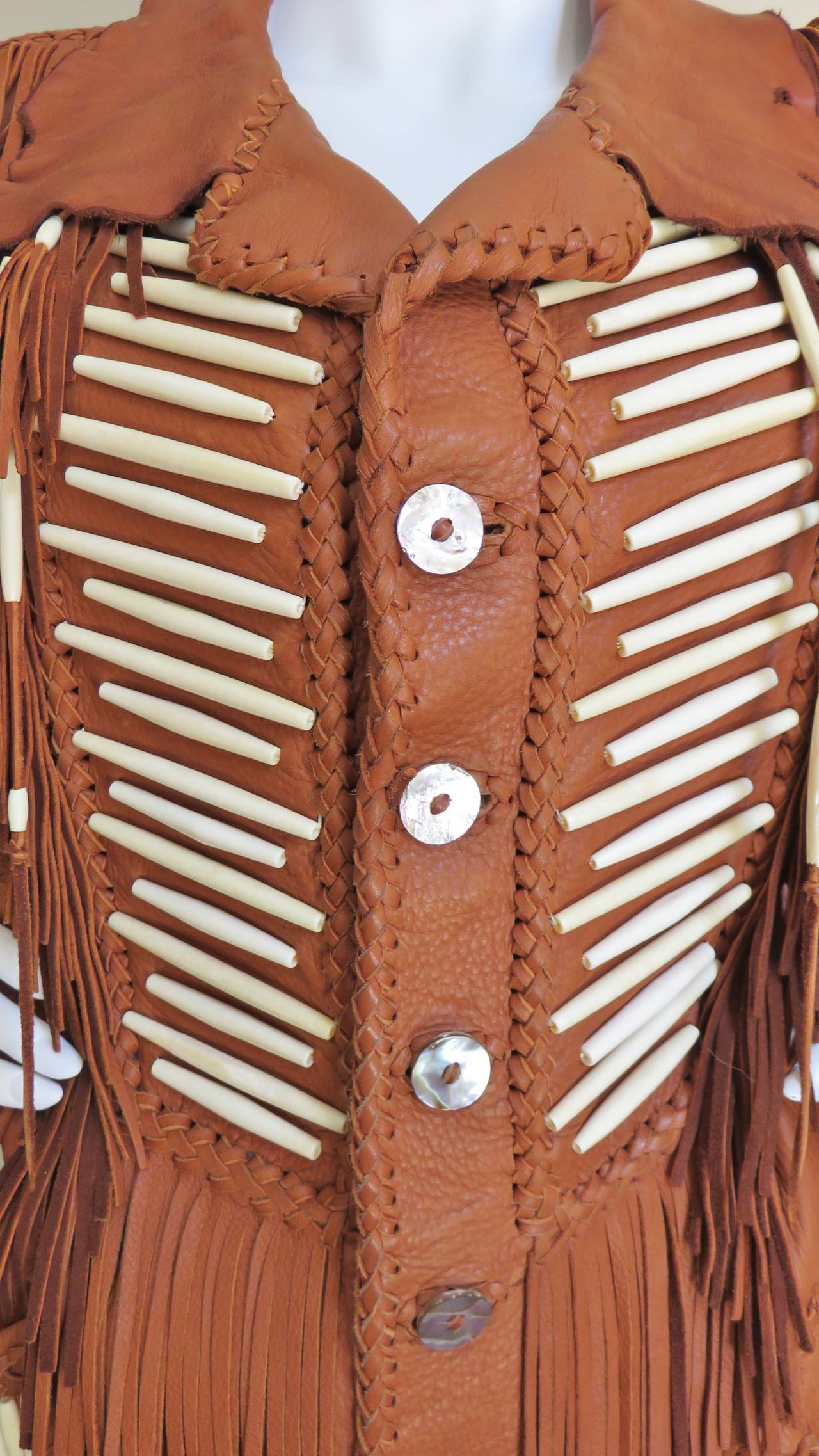 Brown Mahopa Fringe Leather Jacket 1970s For Sale