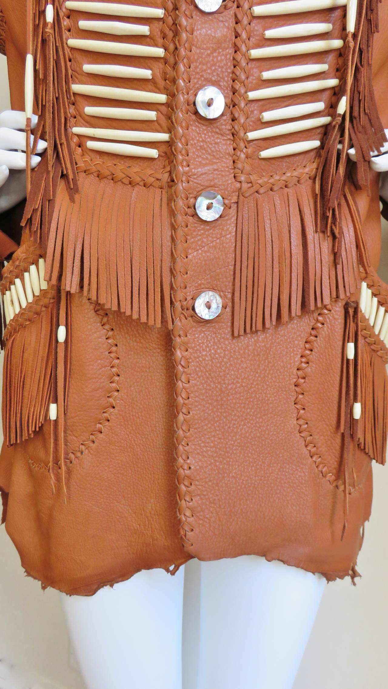 Women's or Men's Mahopa Fringe Leather Jacket 1970s For Sale