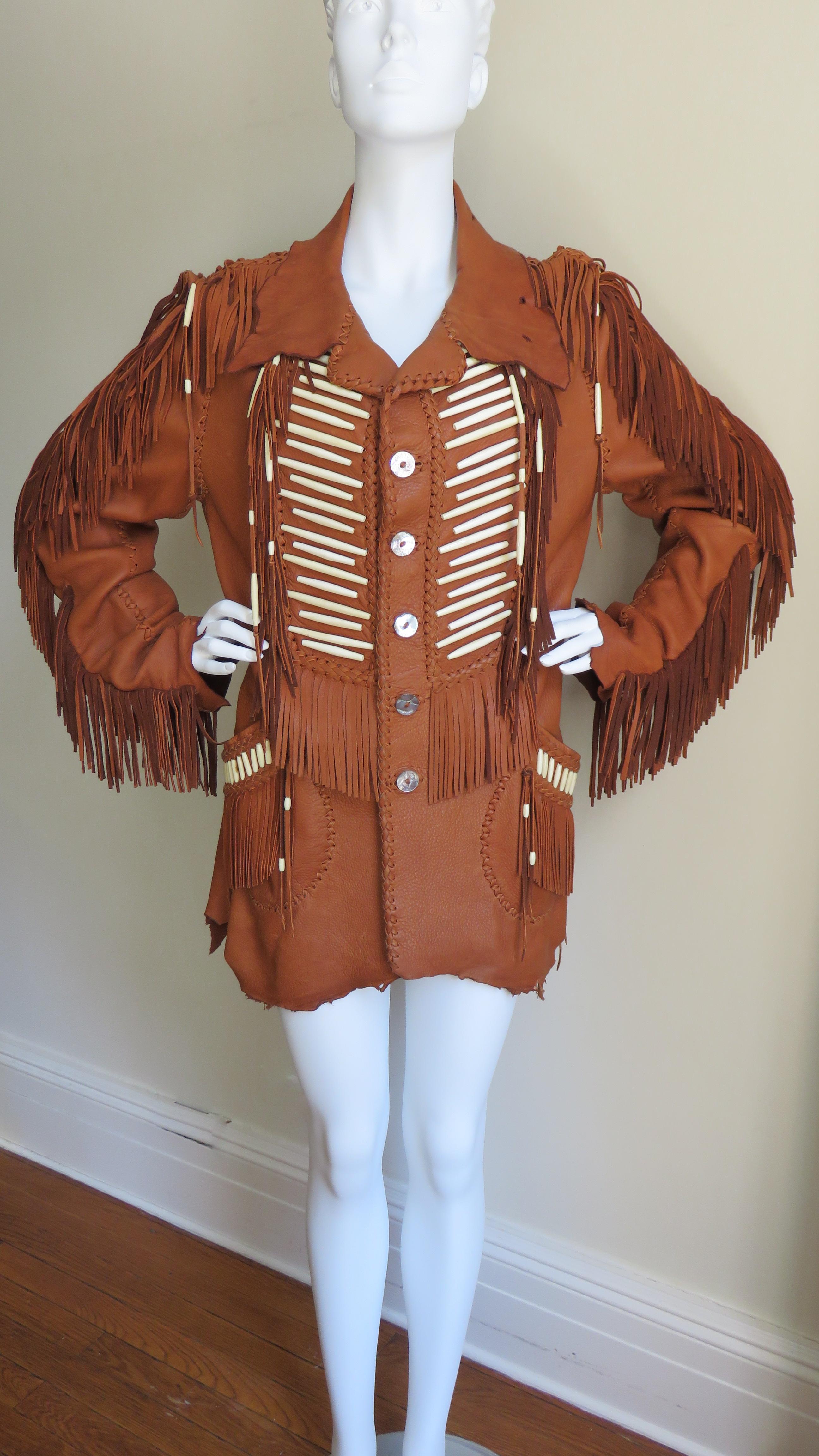 Mahopa Fringe Leather Jacket 1970s For Sale 3