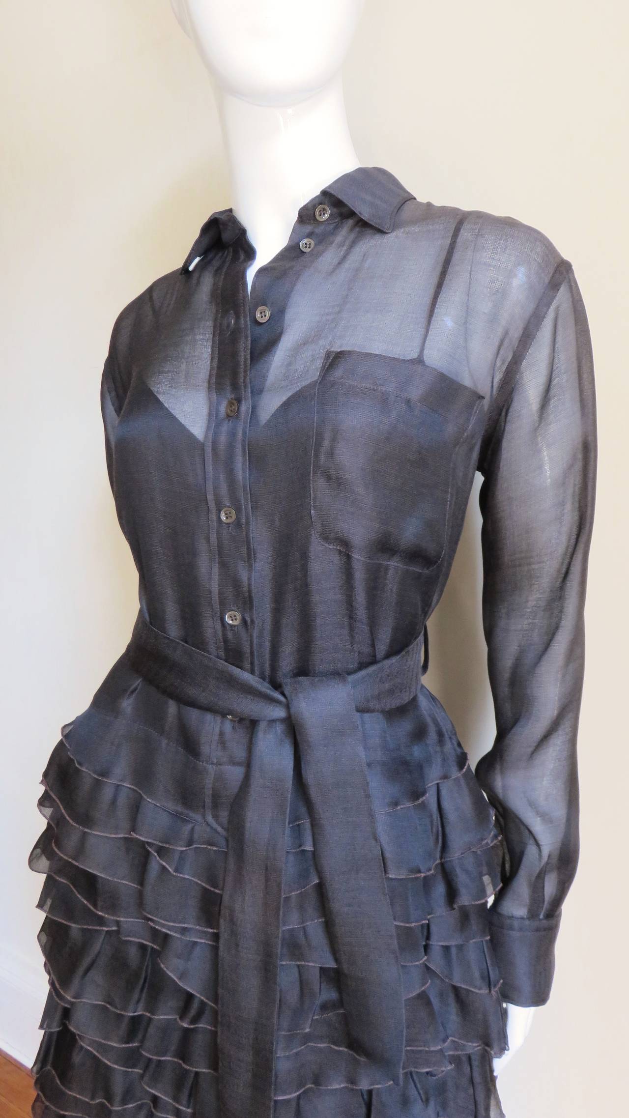 Women's  Moschino Brown Silk Ruffle Skirt Dress