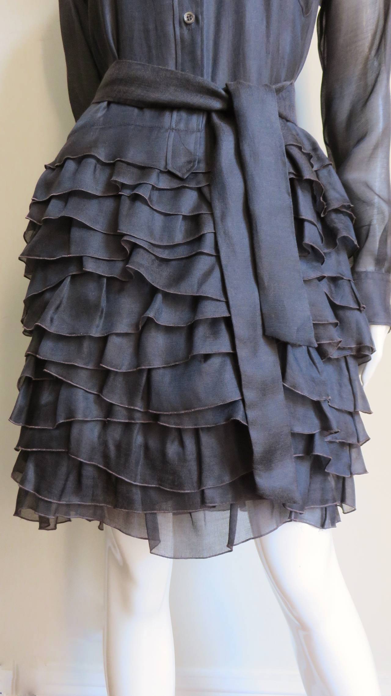  Moschino Brown Silk Ruffle Skirt Dress 1