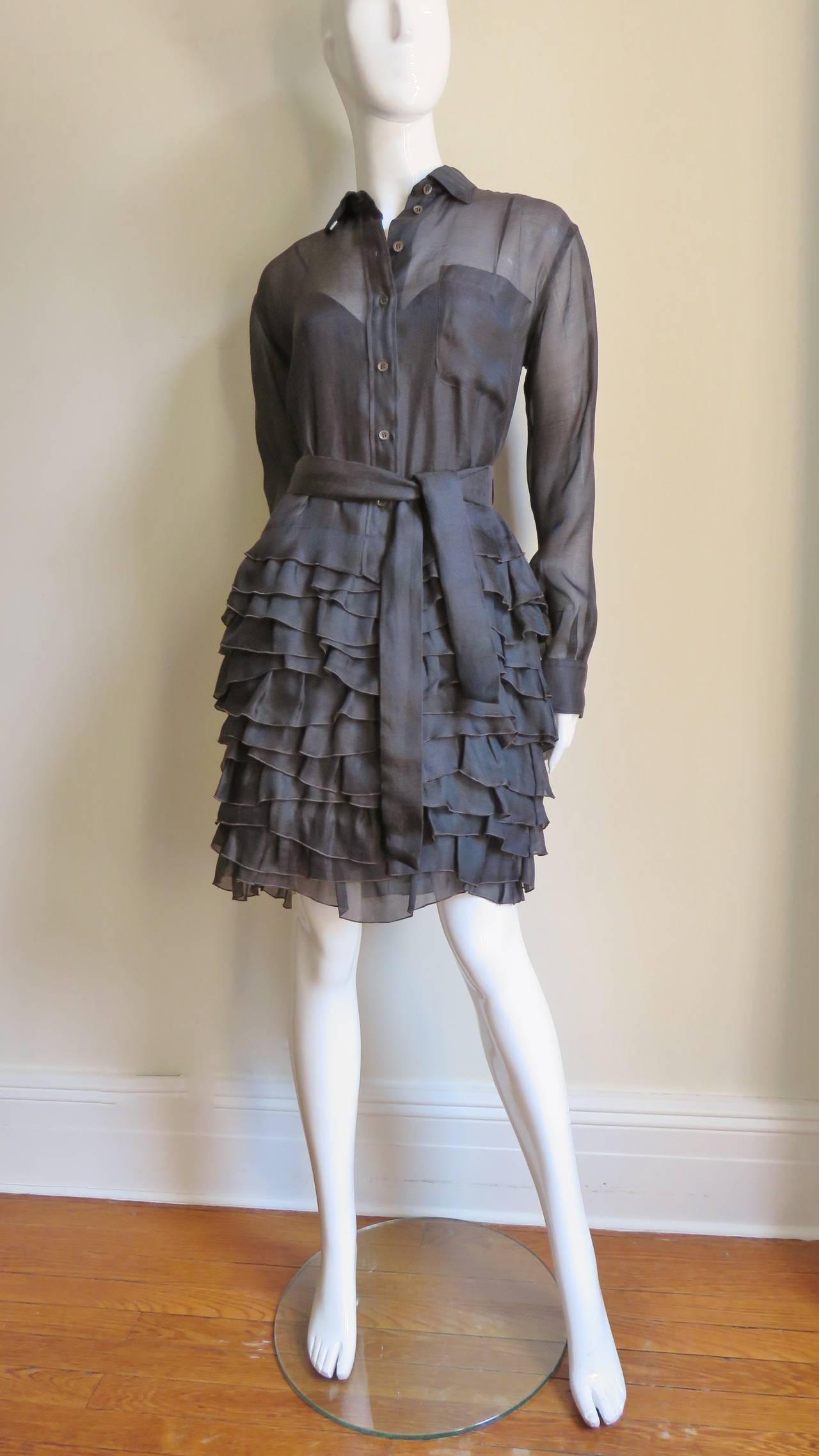  Moschino Brown Silk Ruffle Skirt Dress 3