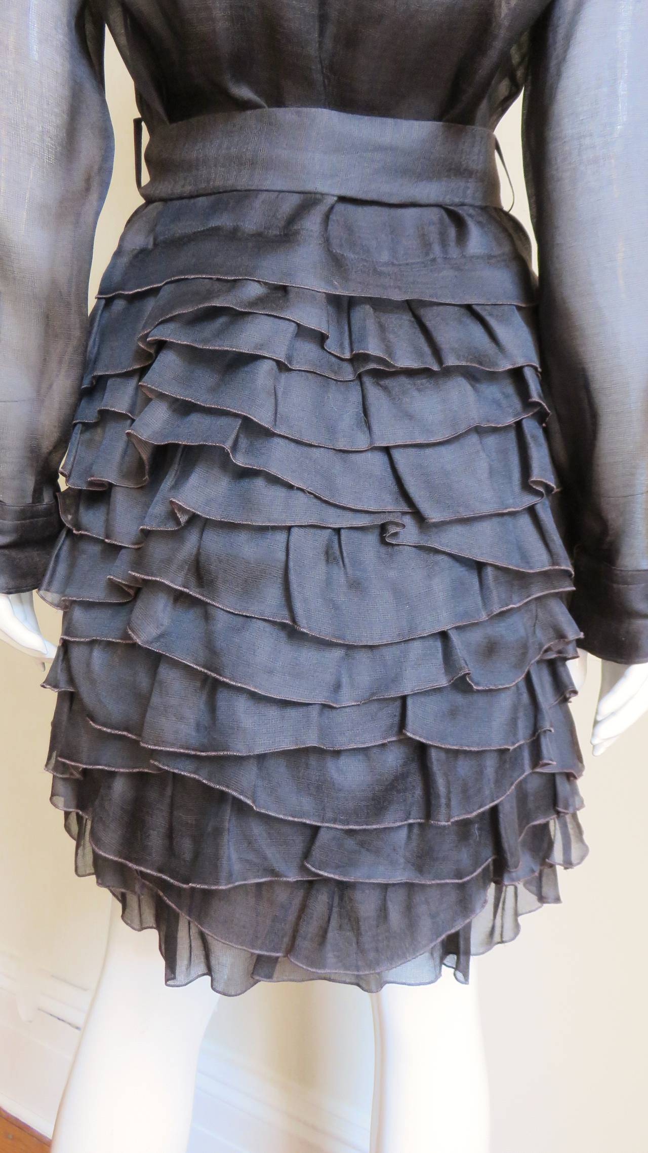  Moschino Brown Silk Ruffle Skirt Dress 6