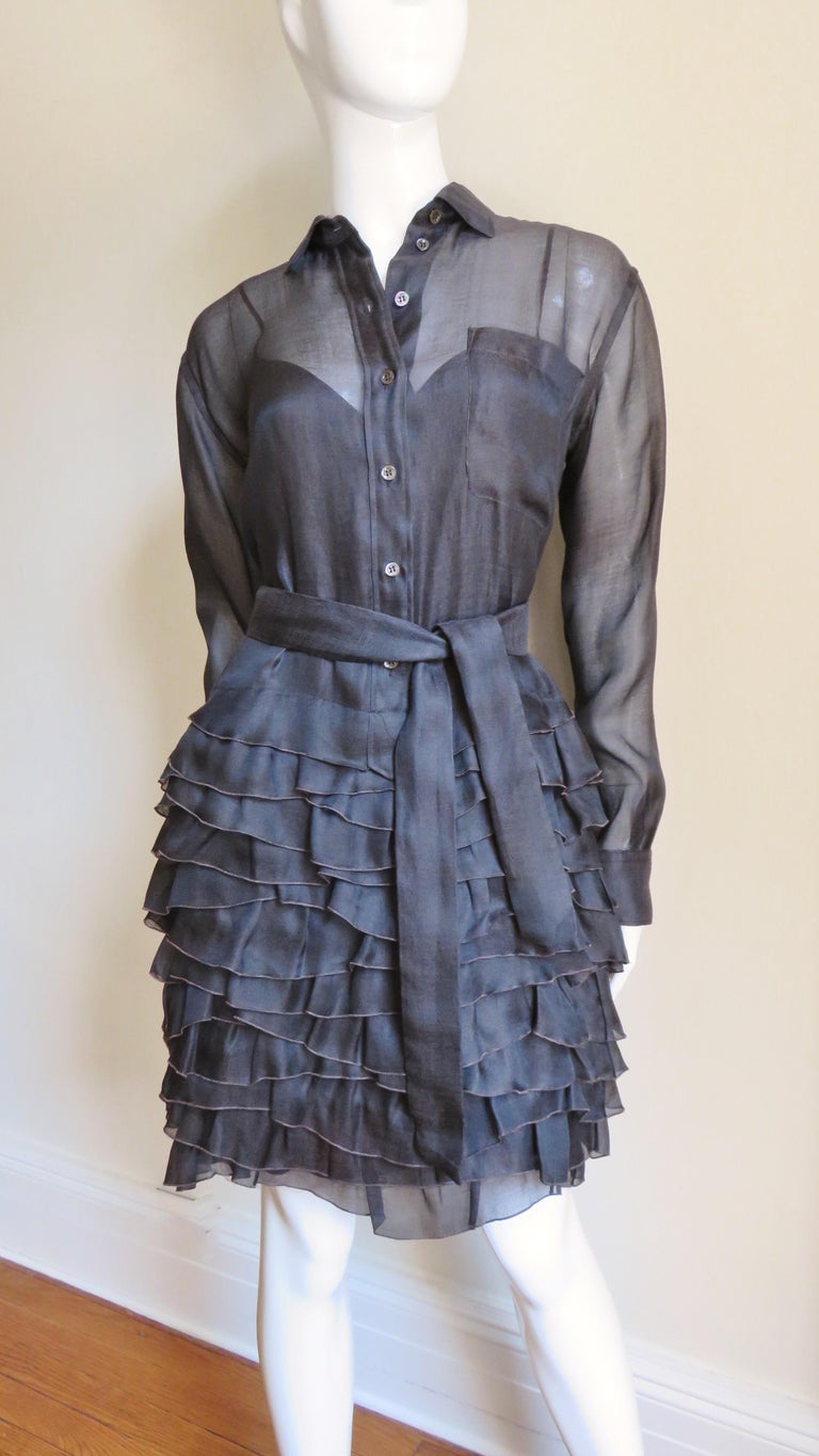 Moschino Brown Silk Ruffle Skirt Dress For Sale at 1stdibs