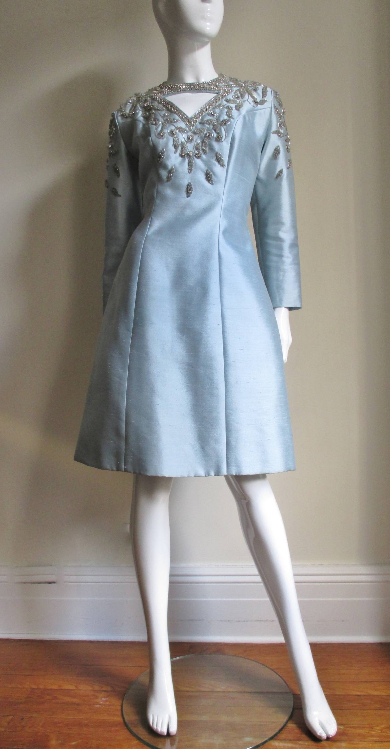 1960's Bernetti Beaded Cutout Silk Dress 3