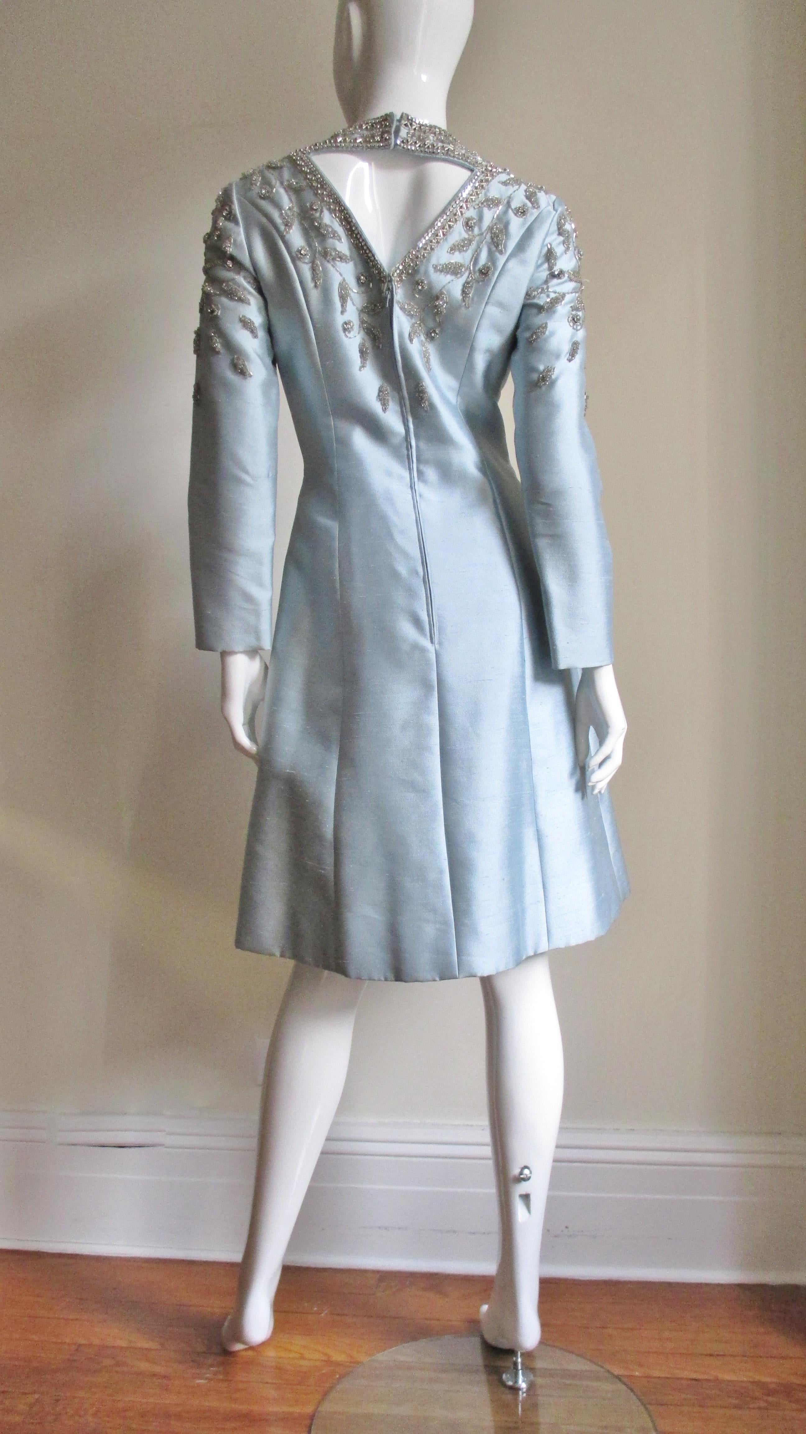 1960's Bernetti Beaded Cutout Silk Dress 7