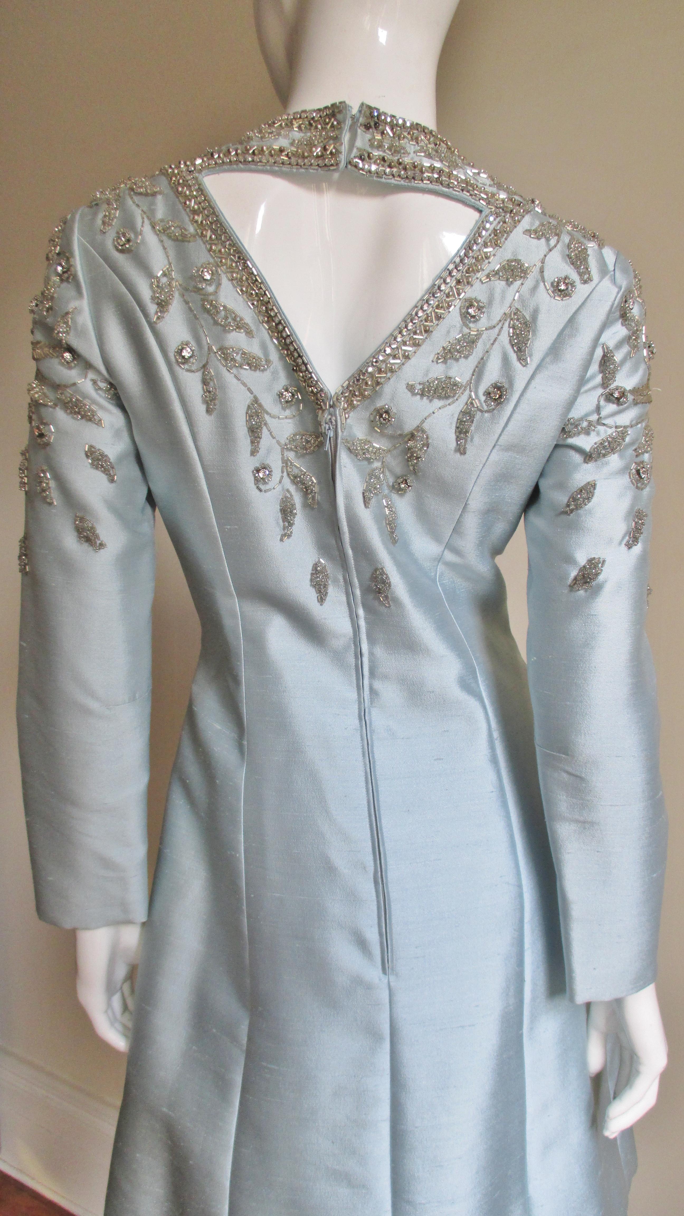 1960's Bernetti Beaded Cutout Silk Dress 6