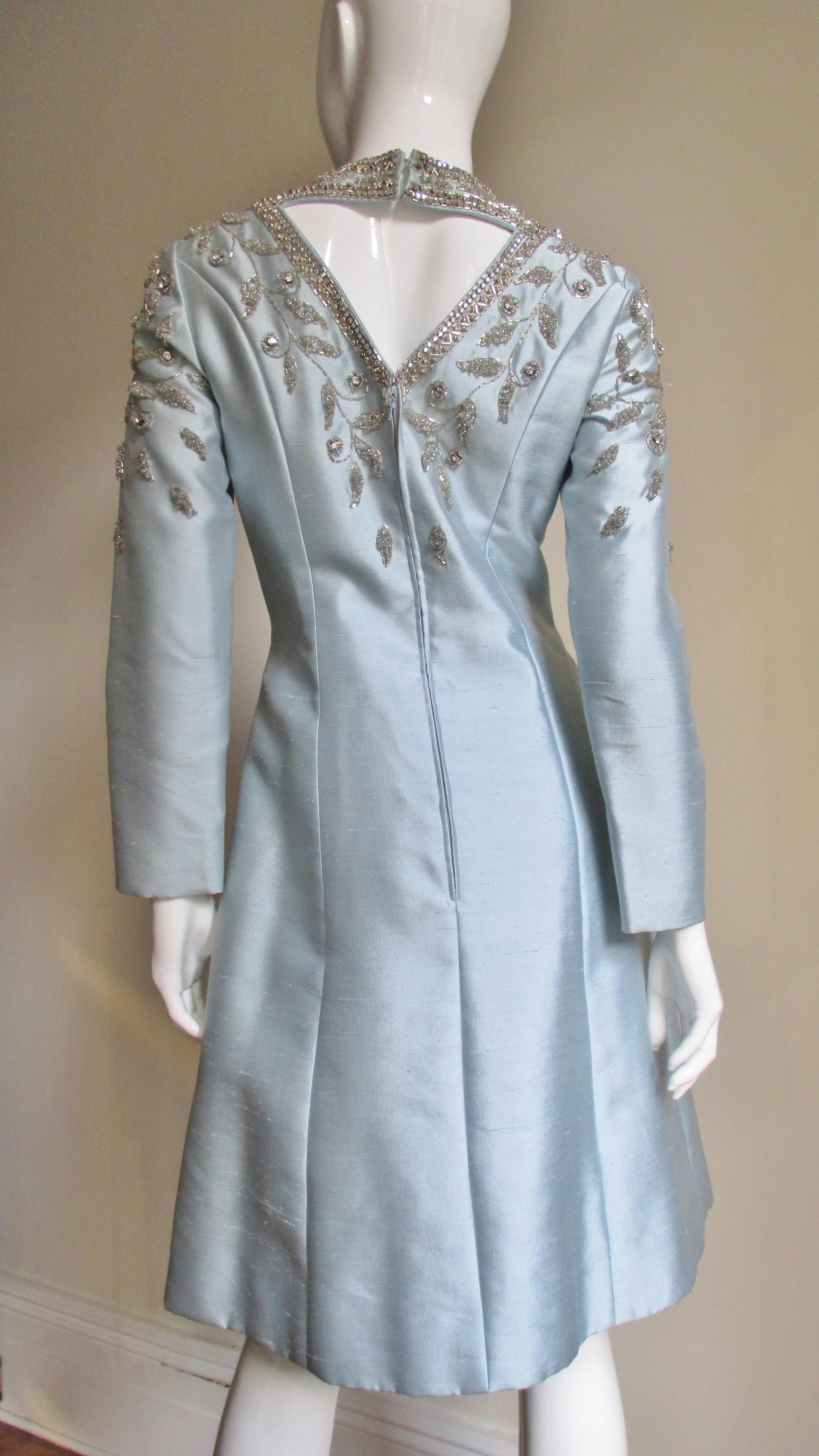 1960's Bernetti Beaded Cutout Silk Dress 5