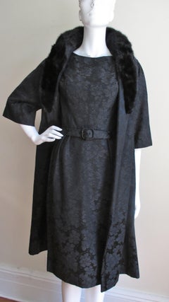 Lillie Rubin New 1950s Silk Damask Dress and Mink Collar Coat Set
