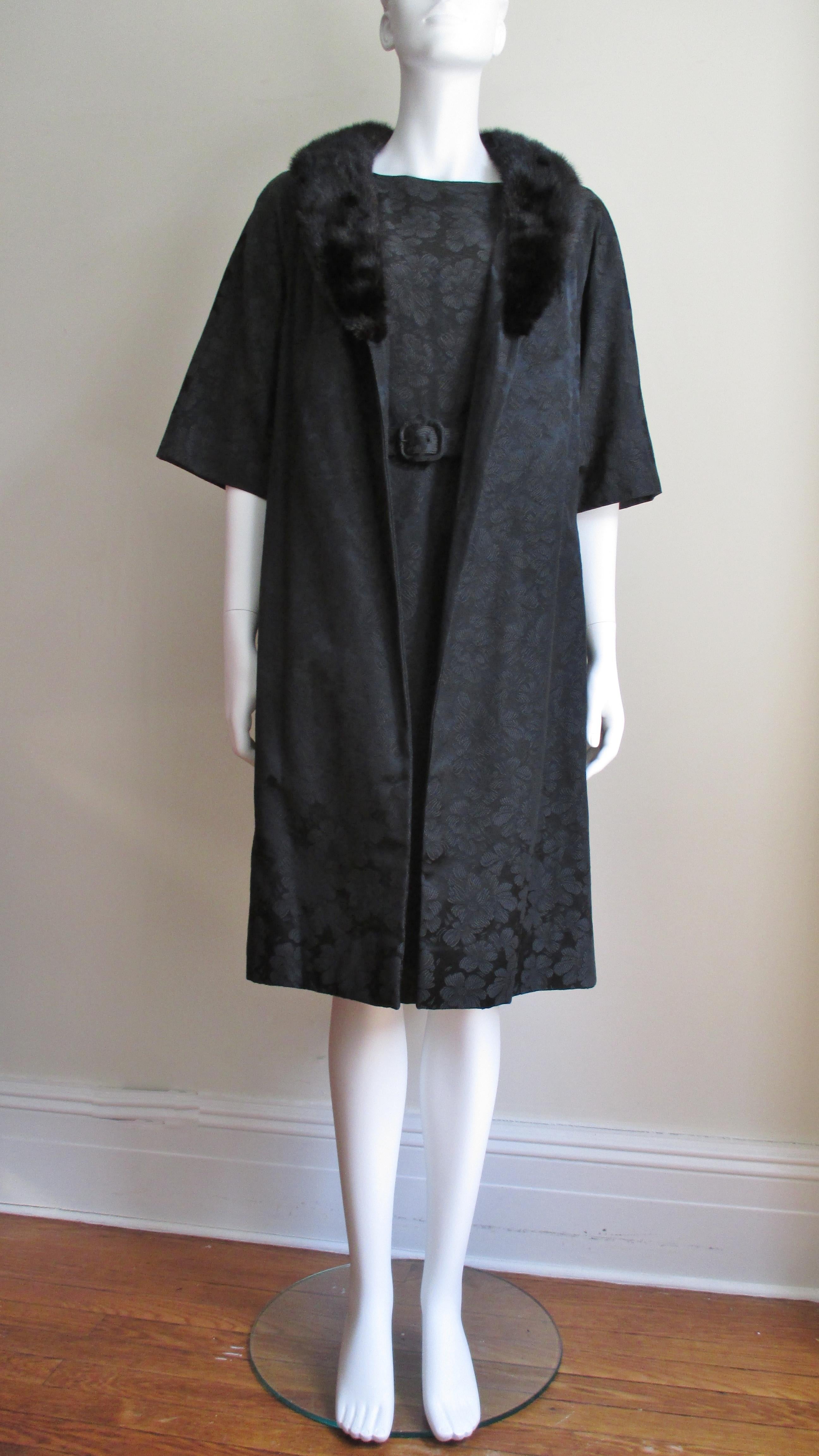 Lillie Rubin New 1950s Silk Damask Dress and Mink Collar Coat Set For Sale 1
