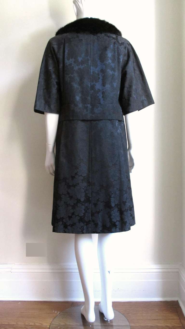 Lillie Rubin New 1950s Silk Damask Dress and Mink Collar Coat Set For Sale 2