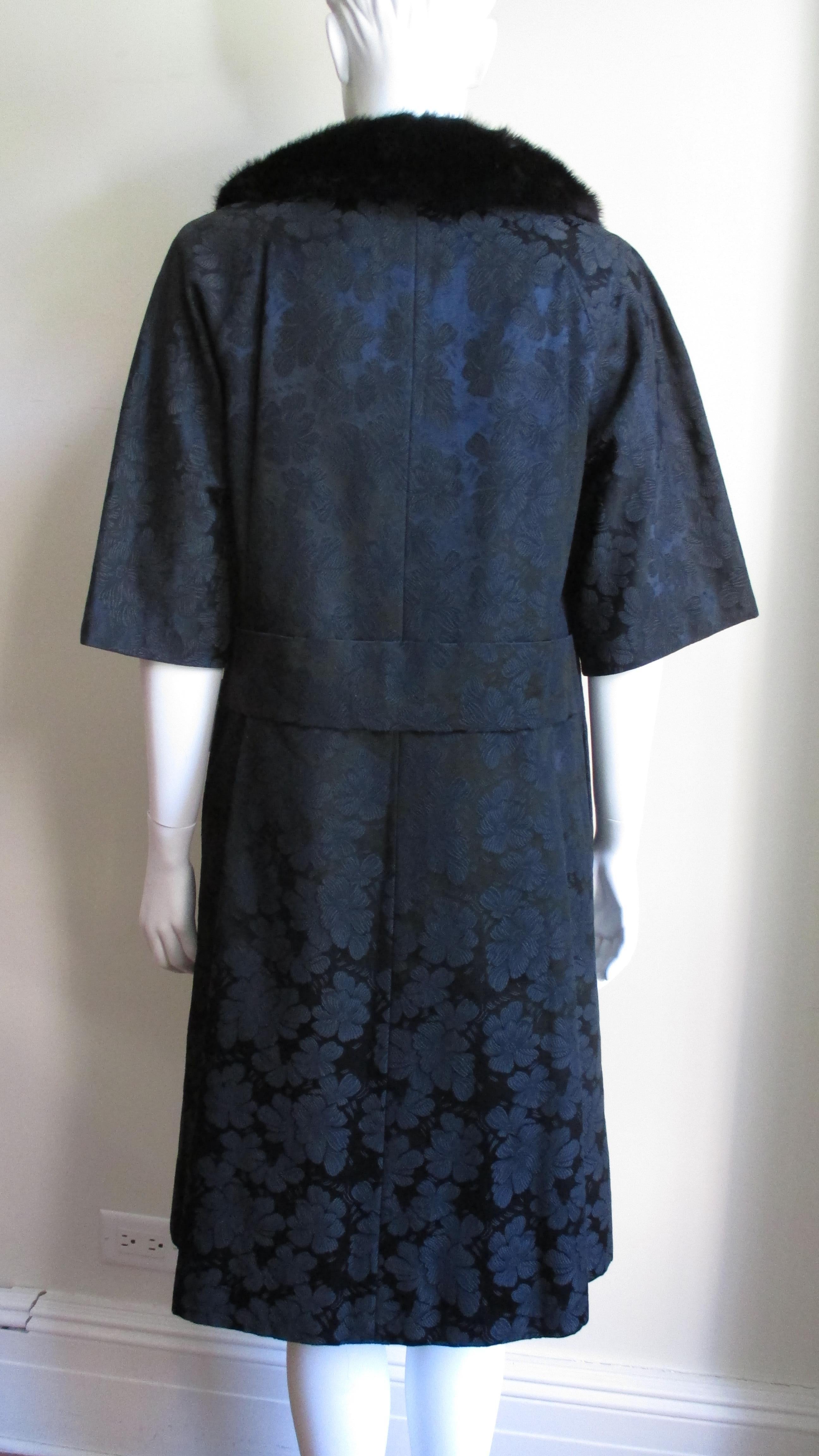 Lillie Rubin New 1950s Silk Damask Dress and Mink Collar Coat Set For Sale 3