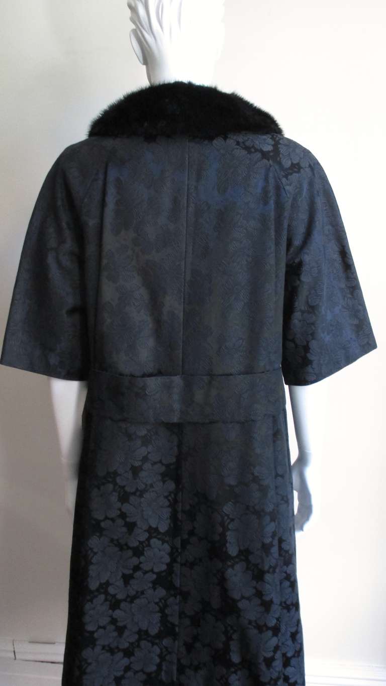 Lillie Rubin New 1950s Silk Damask Dress and Mink Collar Coat Set For Sale 4