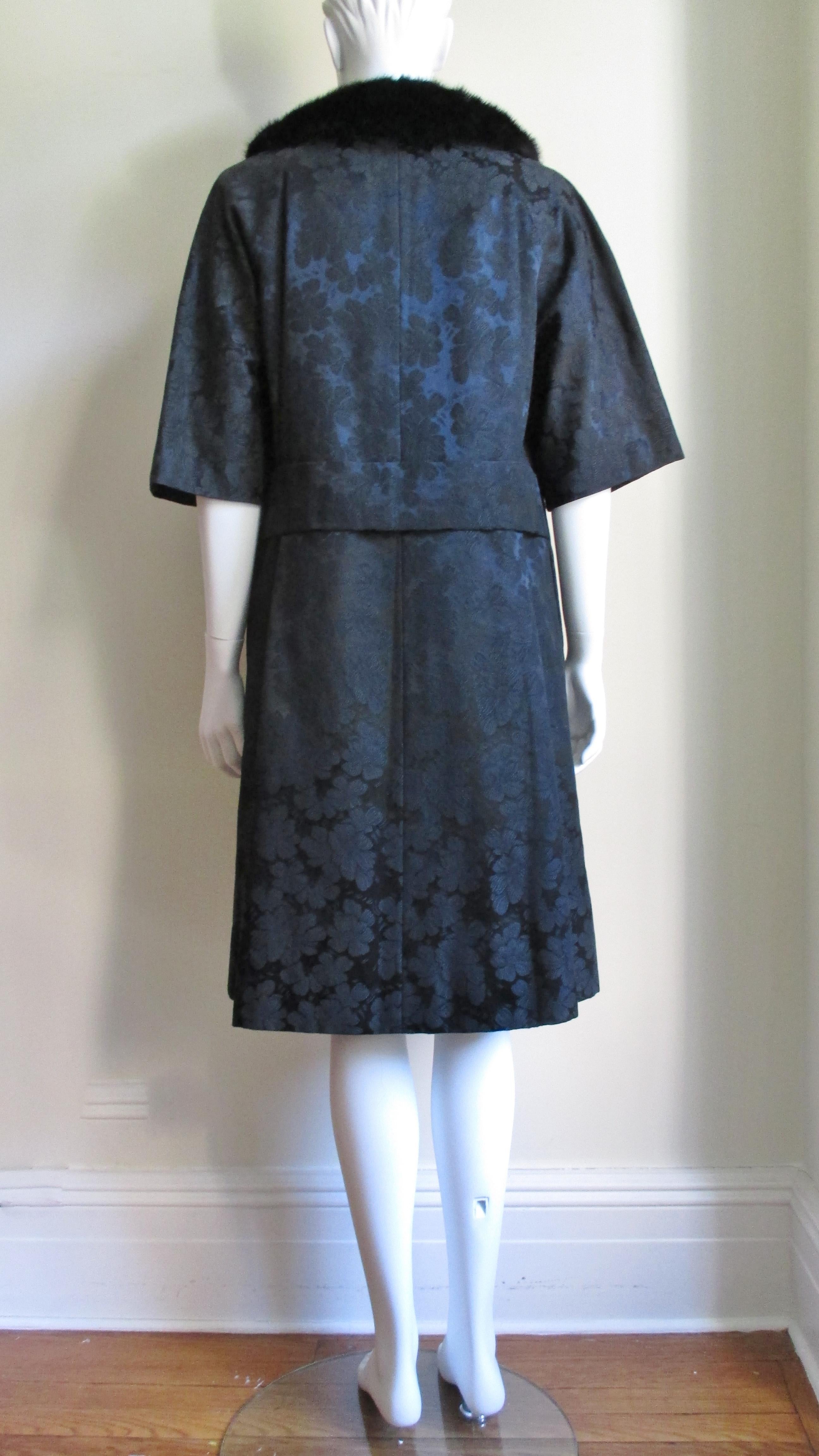 Lillie Rubin New 1950s Silk Damask Dress and Mink Collar Coat Set For Sale 7