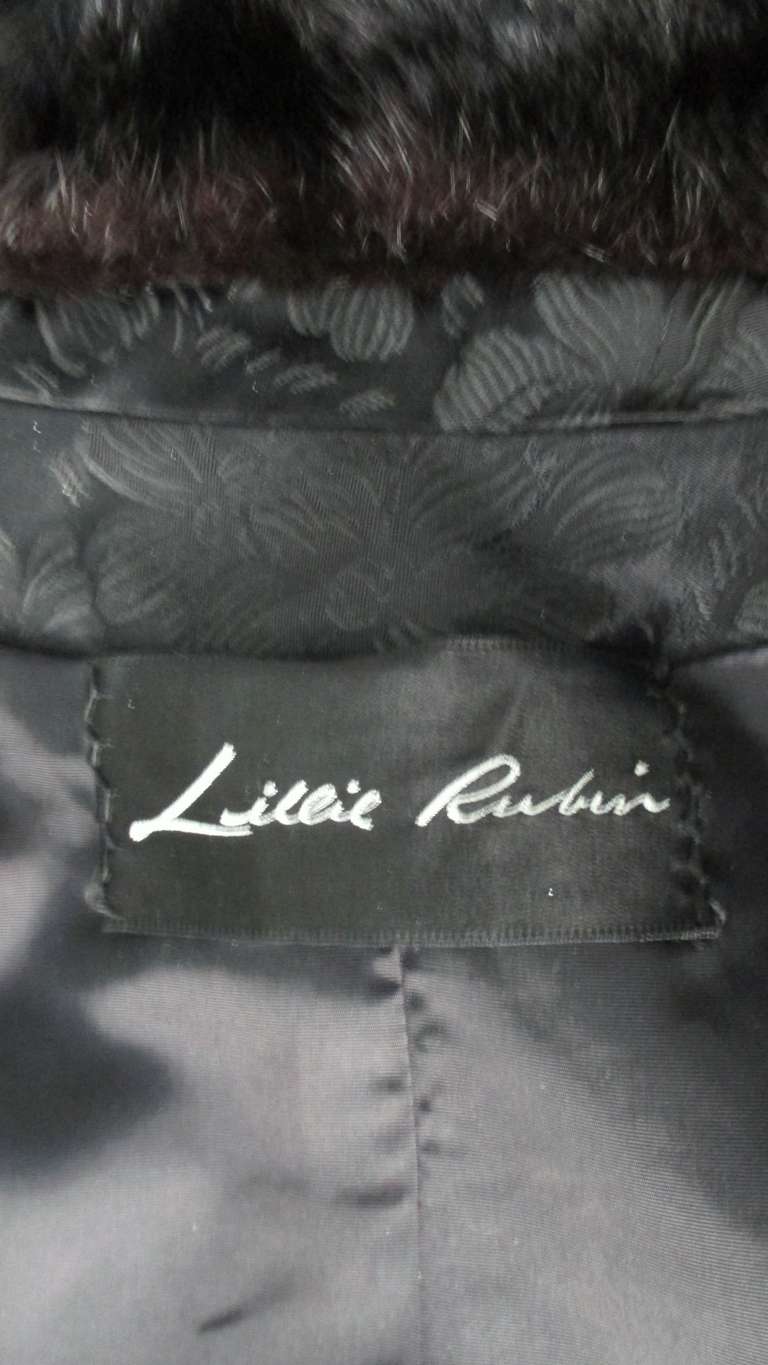 Lillie Rubin New 1950s Seidendamastkleid und Mantel mit Nerzkragen im Angebot 11