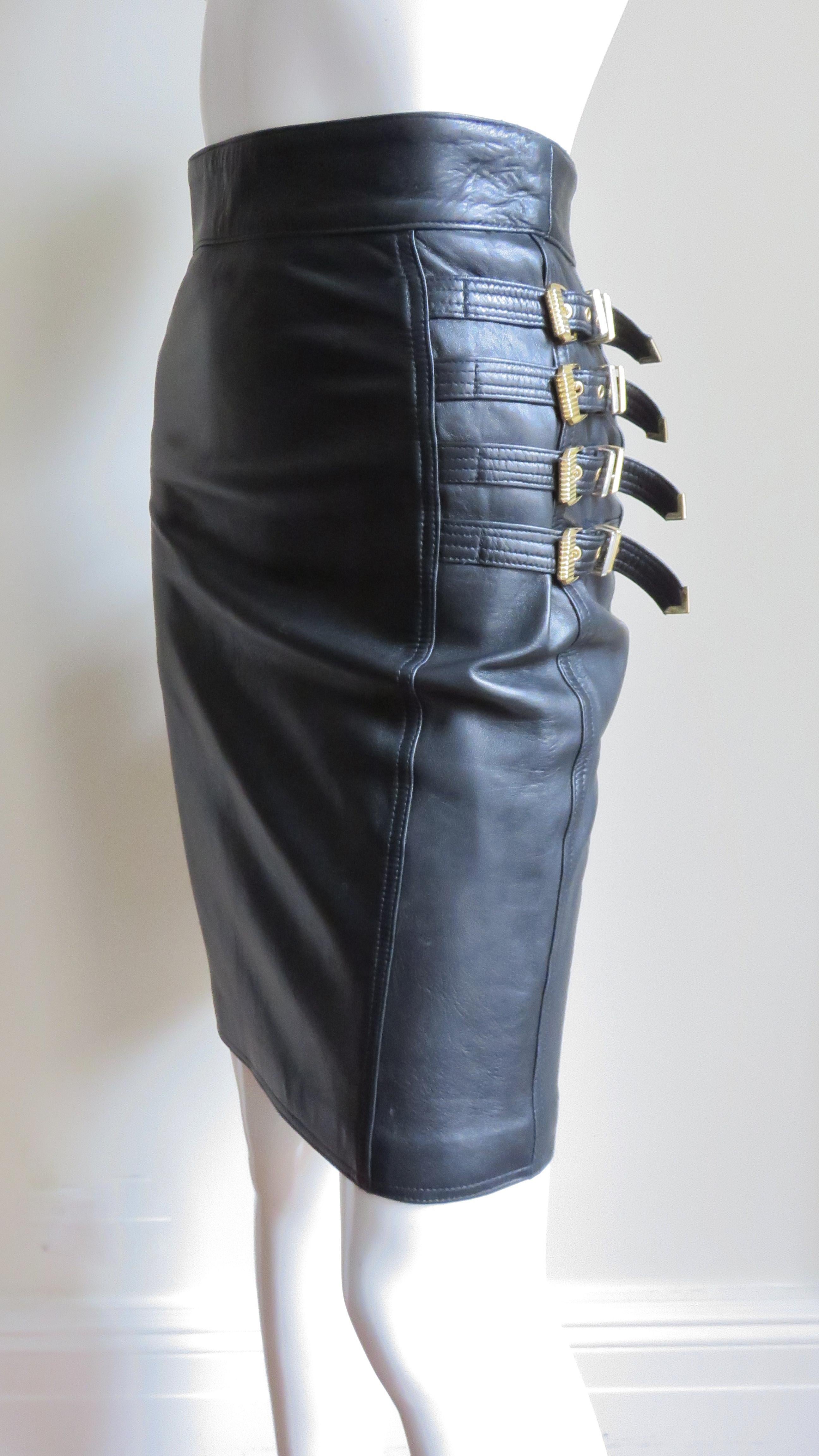 Black Gianni Versace Leather Buckle Skirt FW 1994