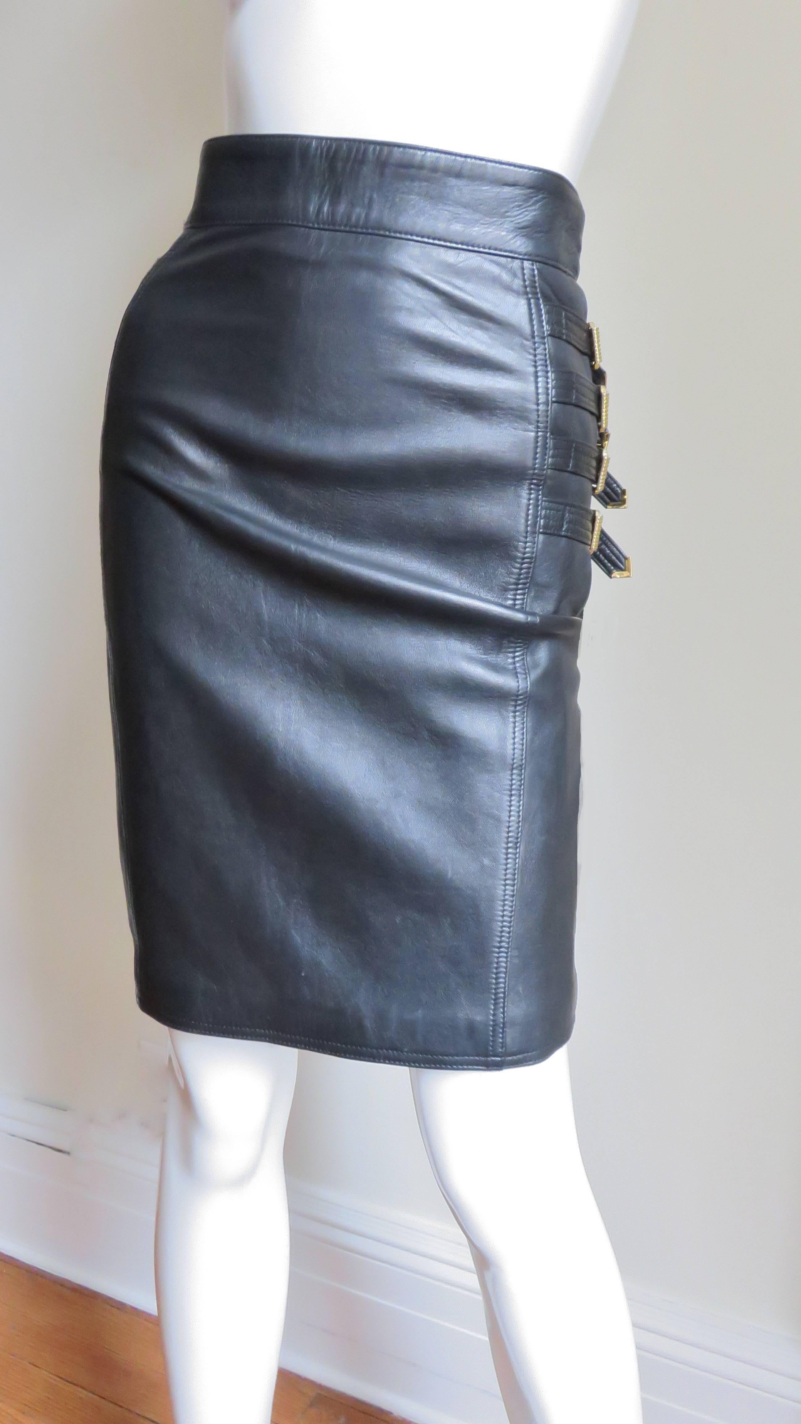 Gianni Versace Leather Buckle Skirt FW 1994 In Good Condition In Water Mill, NY