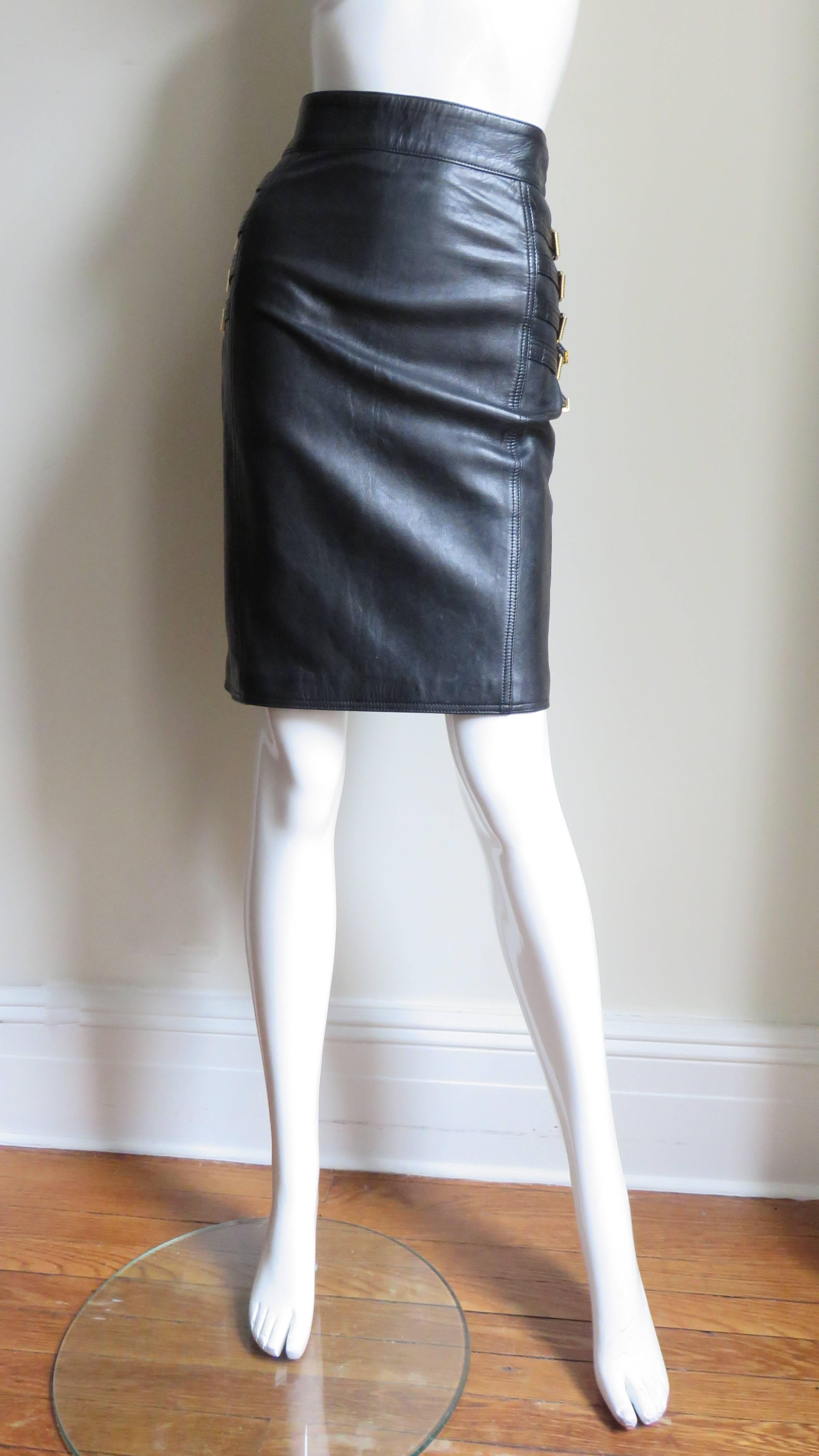 Women's Gianni Versace Leather Buckle Skirt FW 1994