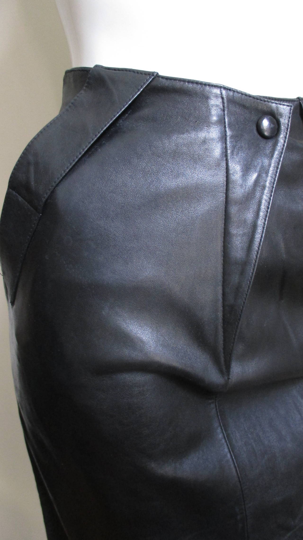Claude Montana Drape Back Leather Skirt In Good Condition In Water Mill, NY
