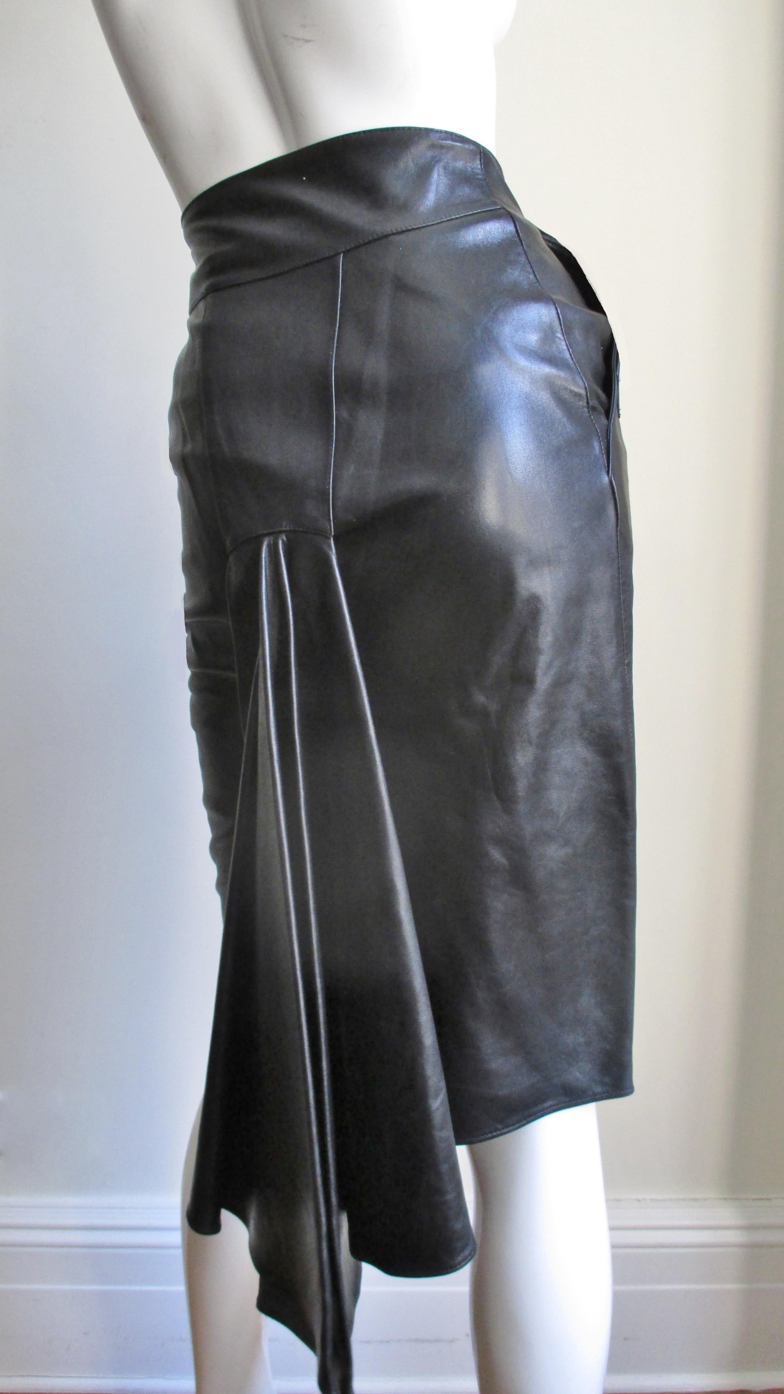 Claude Montana Drape Back Leather Skirt 4